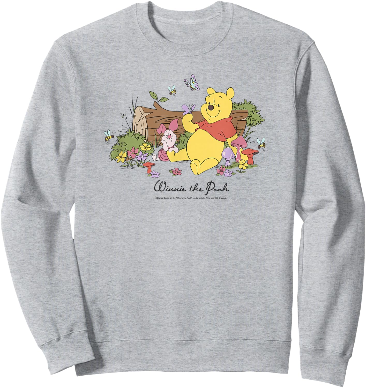Disney Winnie The Pooh Piglet and Pooh Floral Butterfly Small Sweatshirt - Sweatshirt | Ash