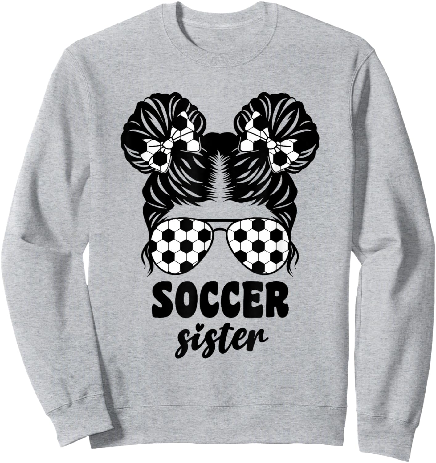 Proud Soccer Little Sister for Baby Girls Kids Messy Bun Fun Sweatshirt - Sweatshirt | Ash