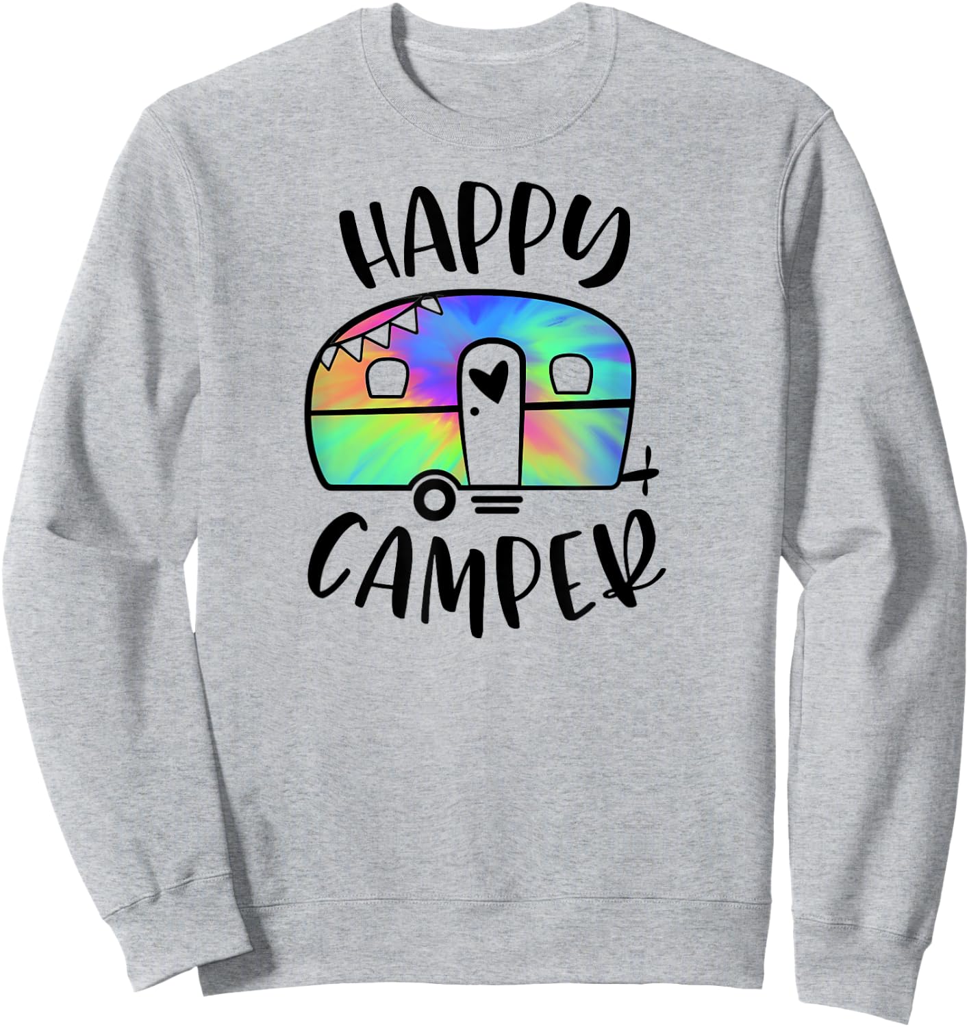 Happy Camper Trendy Tie-Dye Camping Adventure Sweatshirt - Sweatshirt | Ash