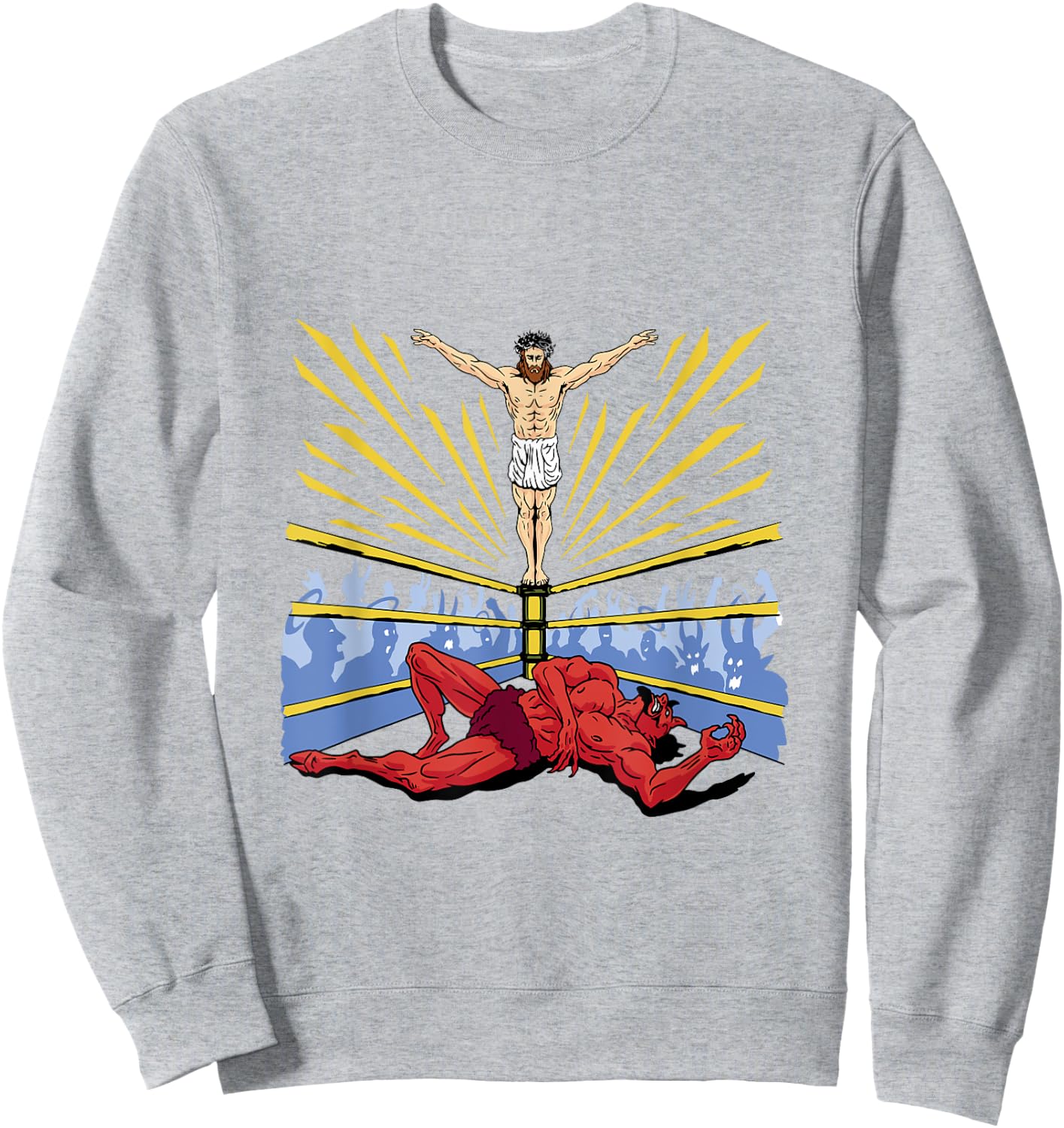 Jesus Wrestling Satan Sweatshirt - Sweatshirt | Ash