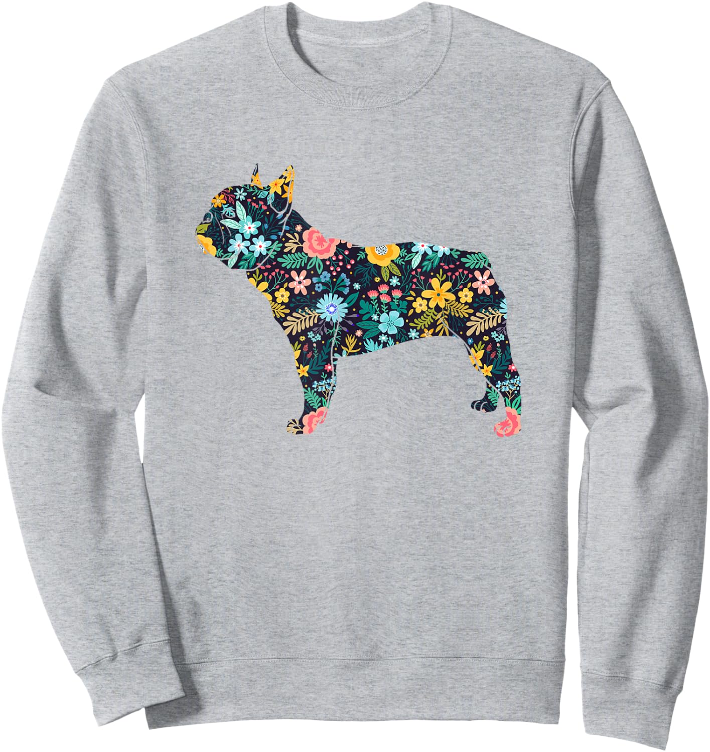 French Bulldog Floral Dog Silhouette Graphic Sweatshirt - Sweatshirt | Ash