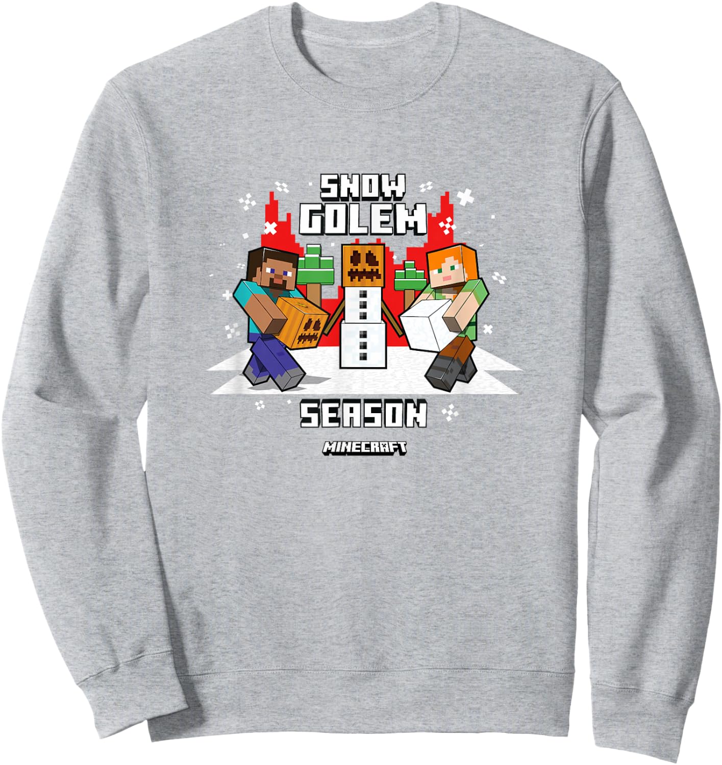 Minecraft Christmas Snow Golem Season Steve & Alex Shot Sweatshirt - Sweatshirt | Ash