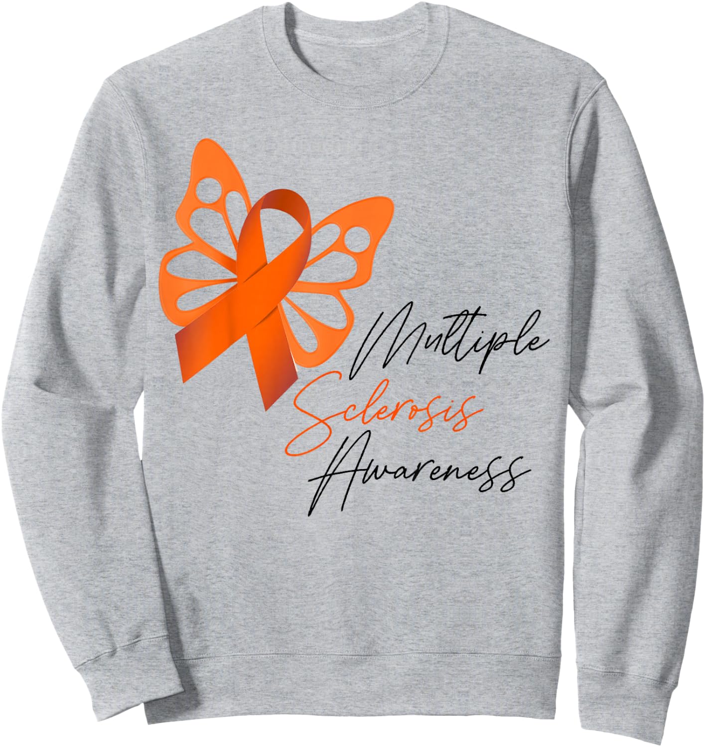 MS Orange Ribbon Butterfly Multiple Sclerosis Awareness Sweatshirt - Sweatshirt | Ash