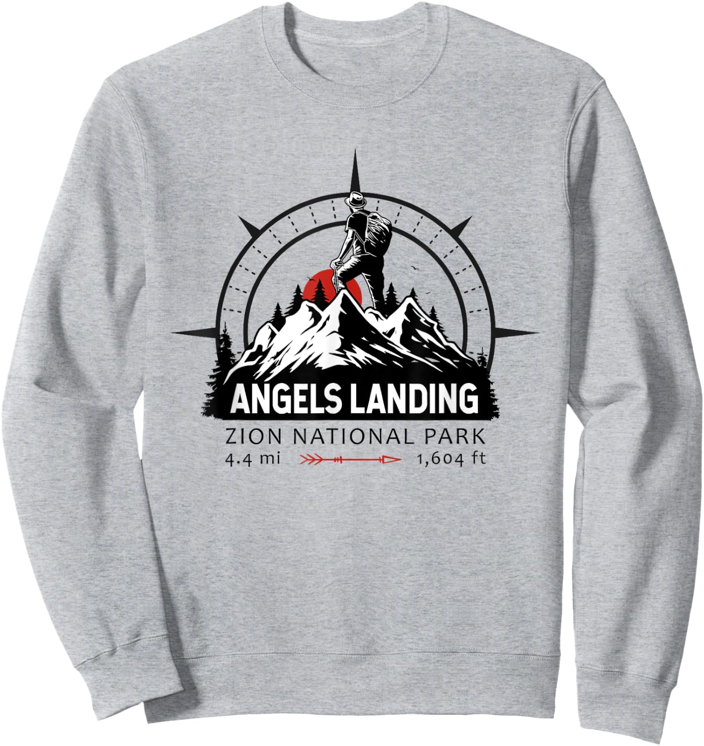 Angels Landing Trail Utah Hiker Compass Emblem Sweatshirt - Sweatshirt | Ash