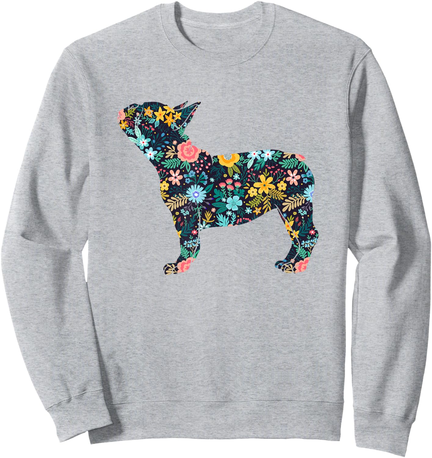 French Bulldog Floral Dog Silhouette Graphic Sweatshirt - Sweatshirt | Ash