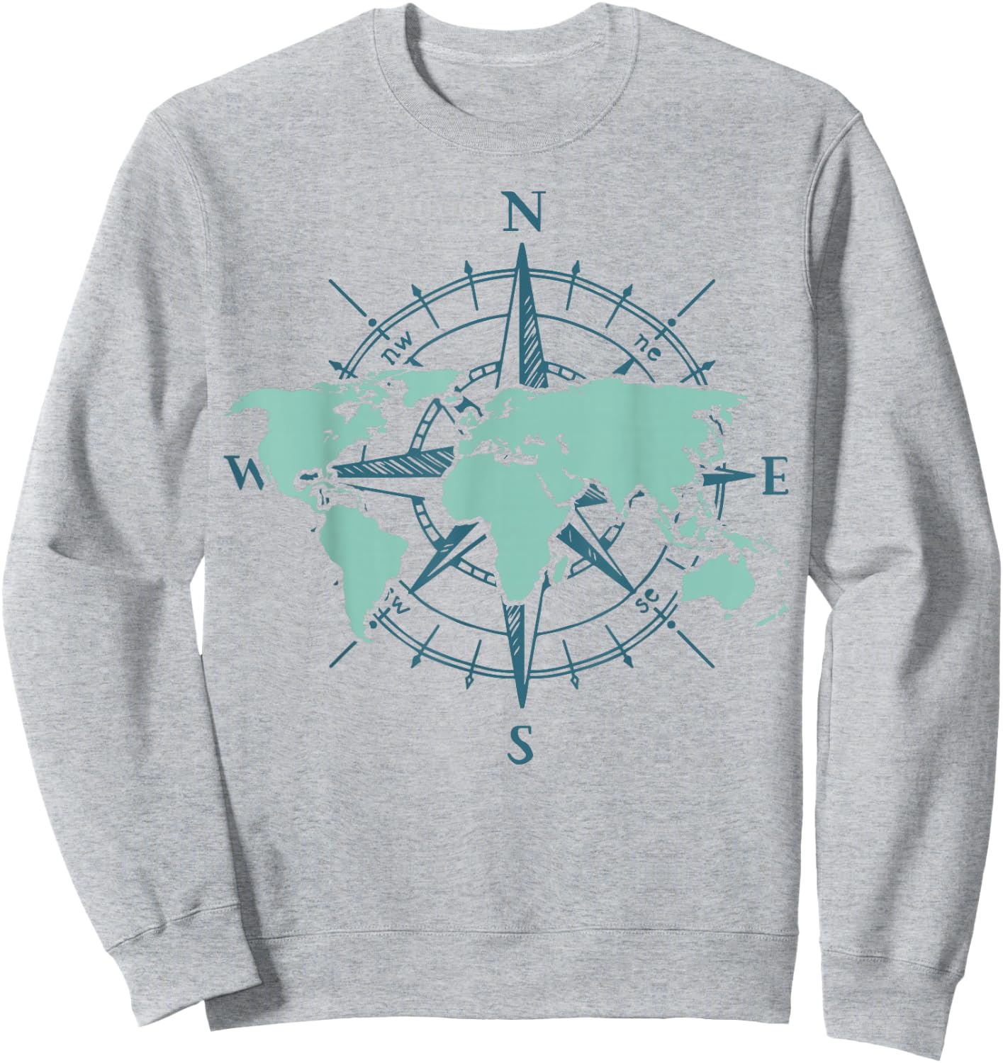 Travel Compass World Travel Map Globe World Map Sweatshirt - Sweatshirt | Ash