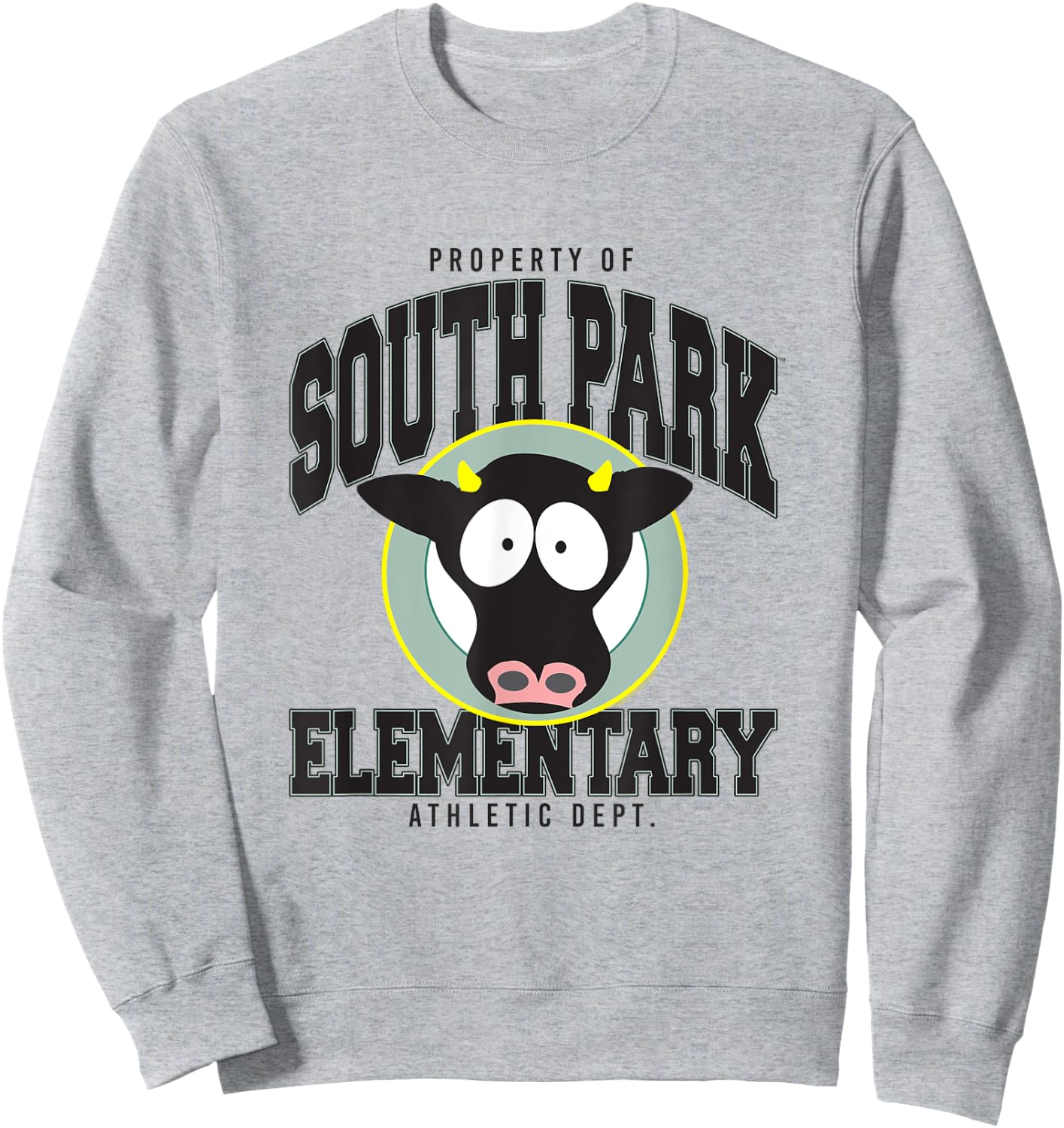 South Park Elementary Cow School Logo and Mascot Cartoon Sweatshirt - Sweatshirt | Ash