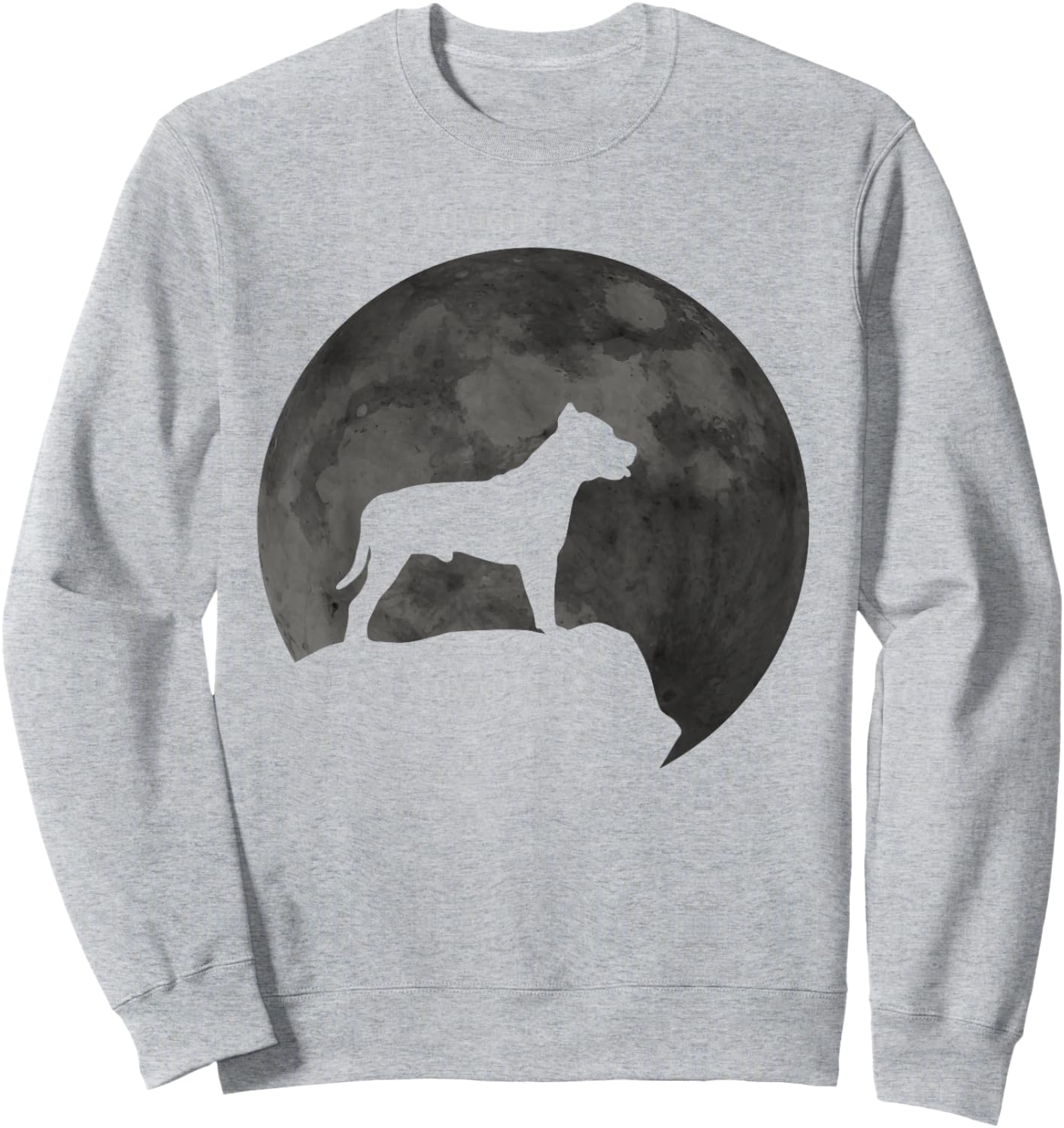 Moon And Dog Silhouette - Pitbull Sweatshirt - Sweatshirt | Ash