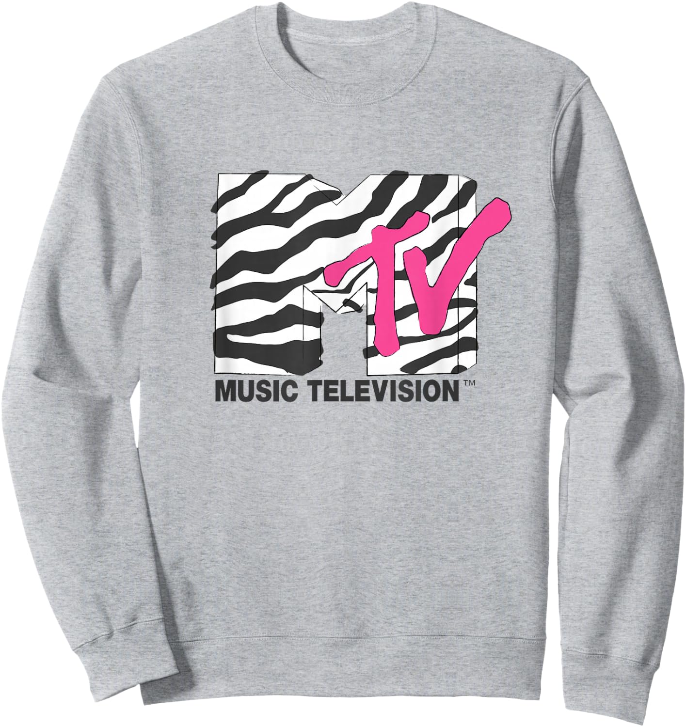 MTV Music Television Retro Eighties Neon Zebra Print Logo Sweatshirt - Sweatshirt | Ash
