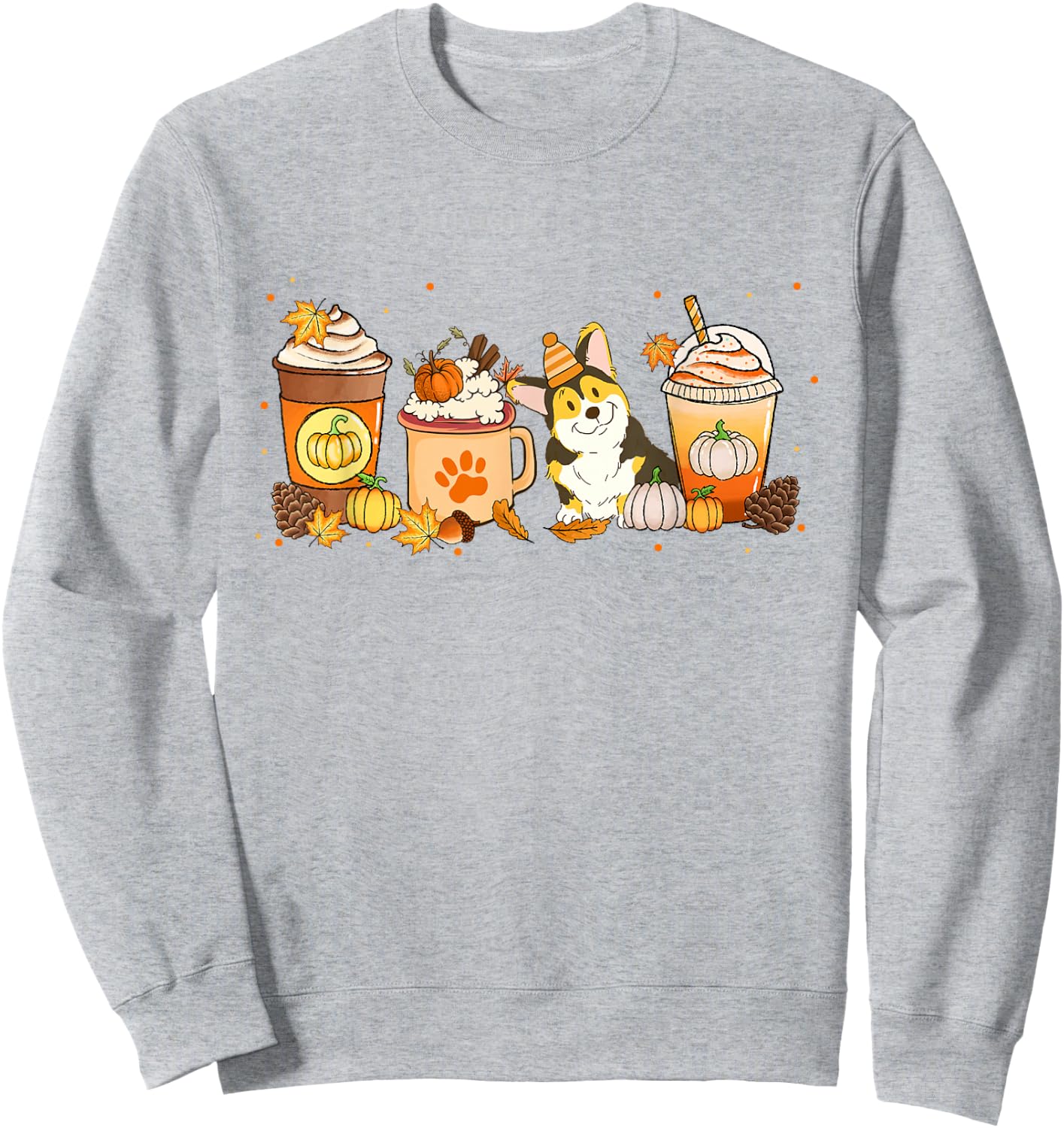Corgi Coffee Pumpkin Spice Dog Lovers Fall Thanksgiving Sweatshirt - Sweatshirt | Ash