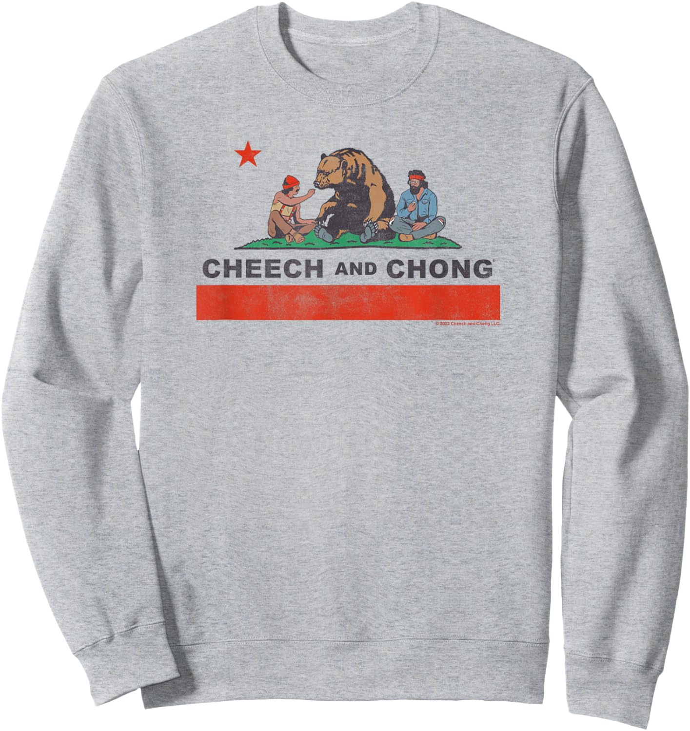 Cheech & Chong Chilling In California Republic Flag V3 Sweatshirt - Sweatshirt | Ash