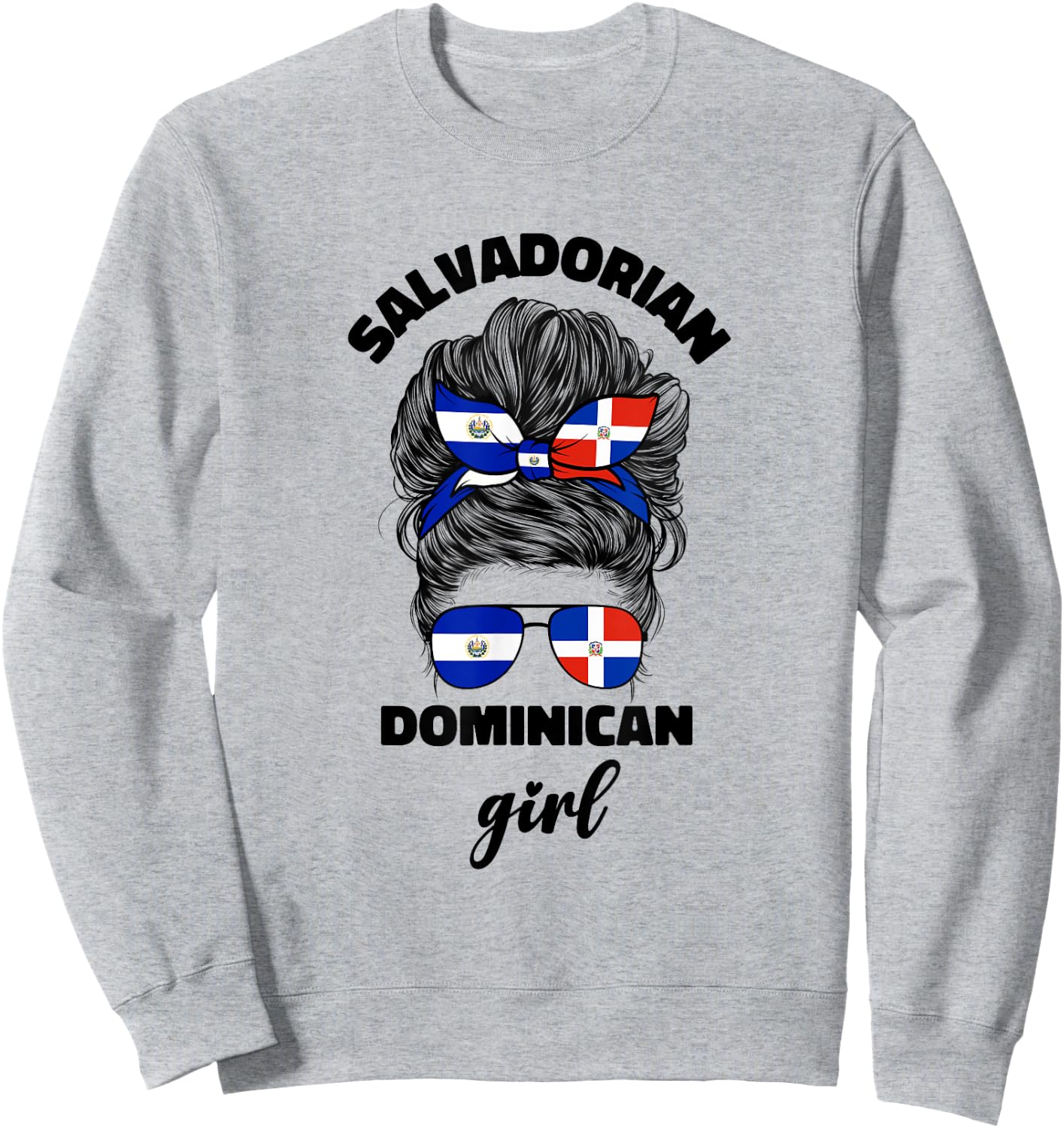 Half Dominican And Salvadorian El Salvador Flag Girl Women Sweatshirt - Sweatshirt | Ash