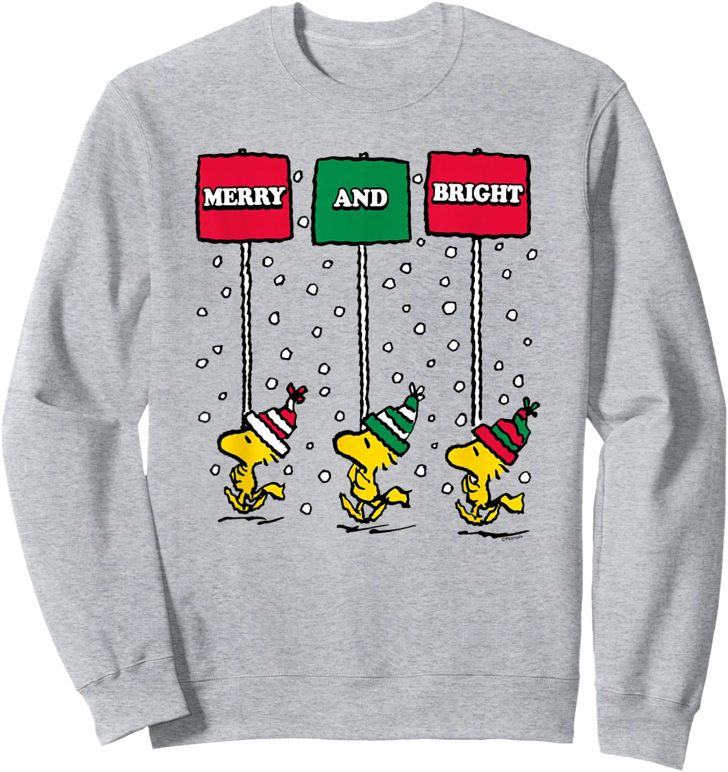 Peanuts - Woodstock Merry Christmas And Bright Sweatshirt - Sweatshirt | Ash