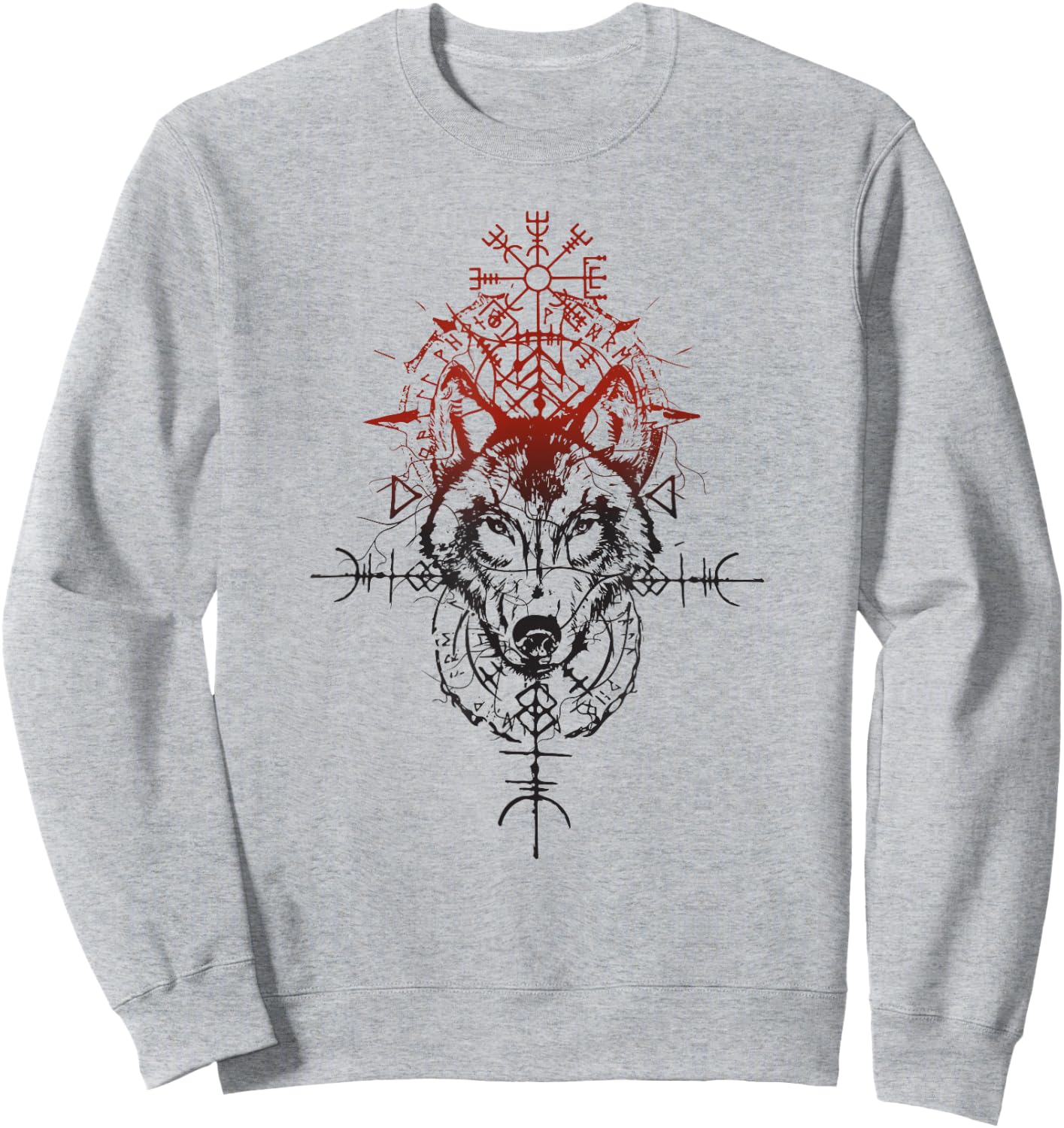 Walhalla Wolf Odin Runes Symbols Nordic Compass Viking Sweatshirt - Sweatshirt | Ash