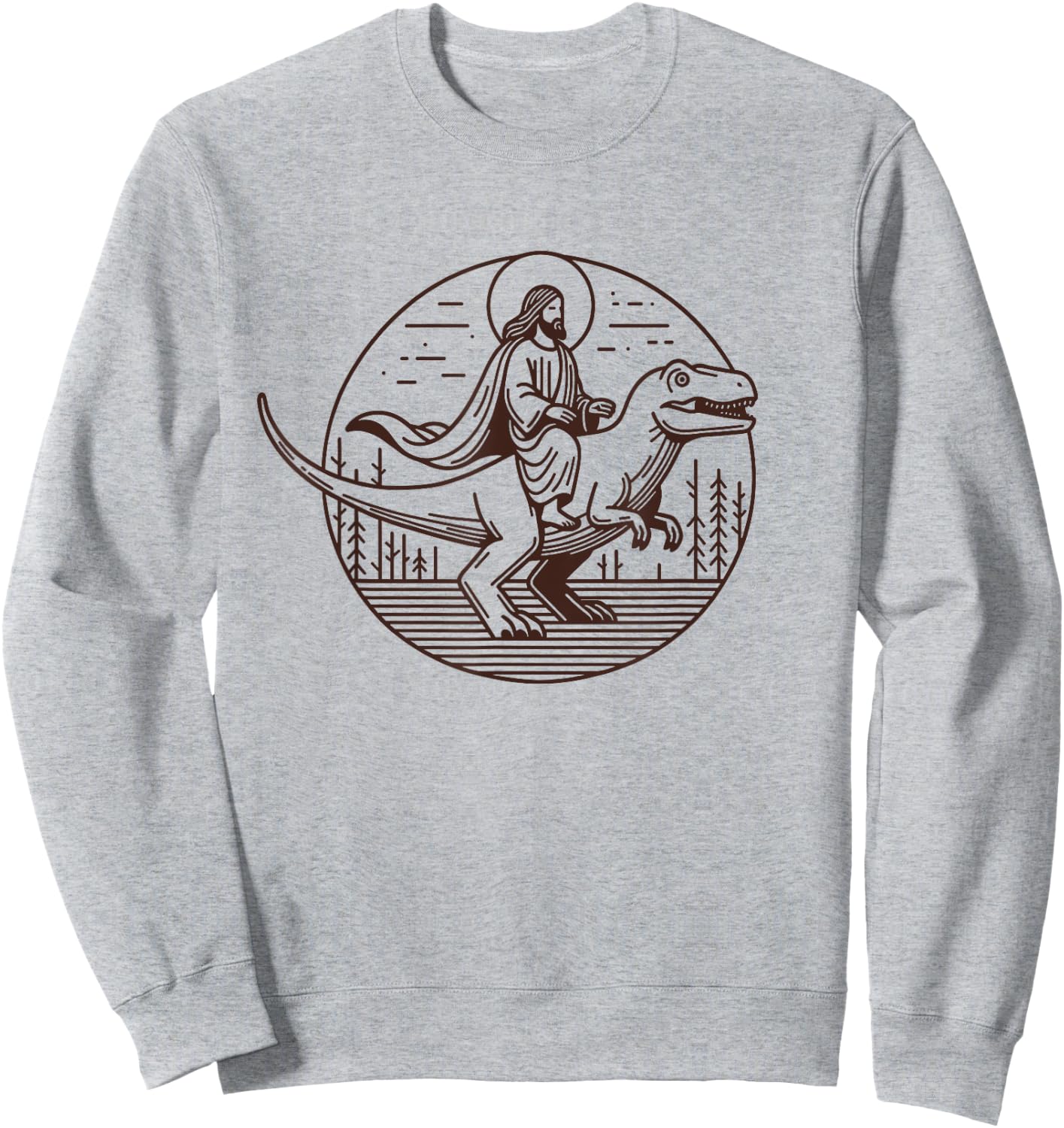 Funny Jesus Riding T-Rex Dinosaur Meme Parody for Believers Sweatshirt - Sweatshirt | Ash