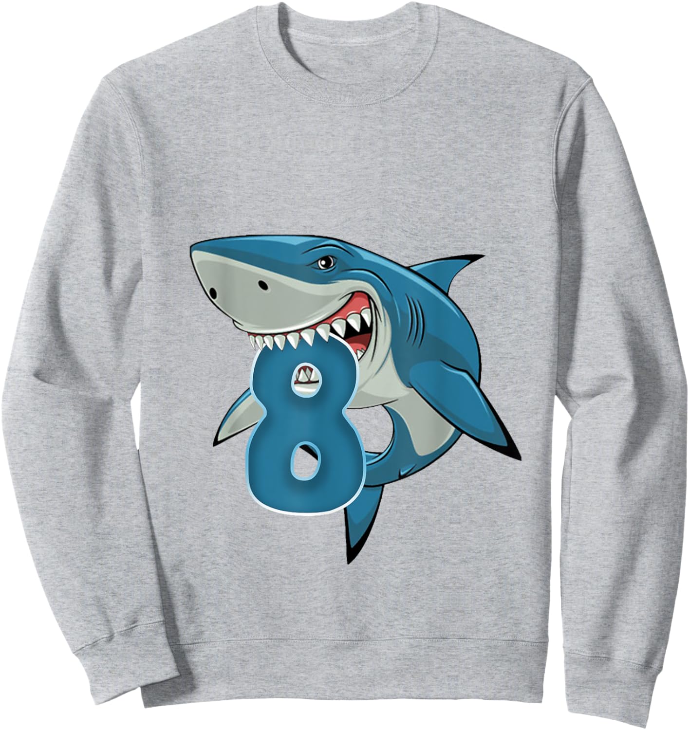 Boy 8th Birthday Shark 8 Year Old Birthday Shark Theme Party Sweatshirt - Sweatshirt | Ash