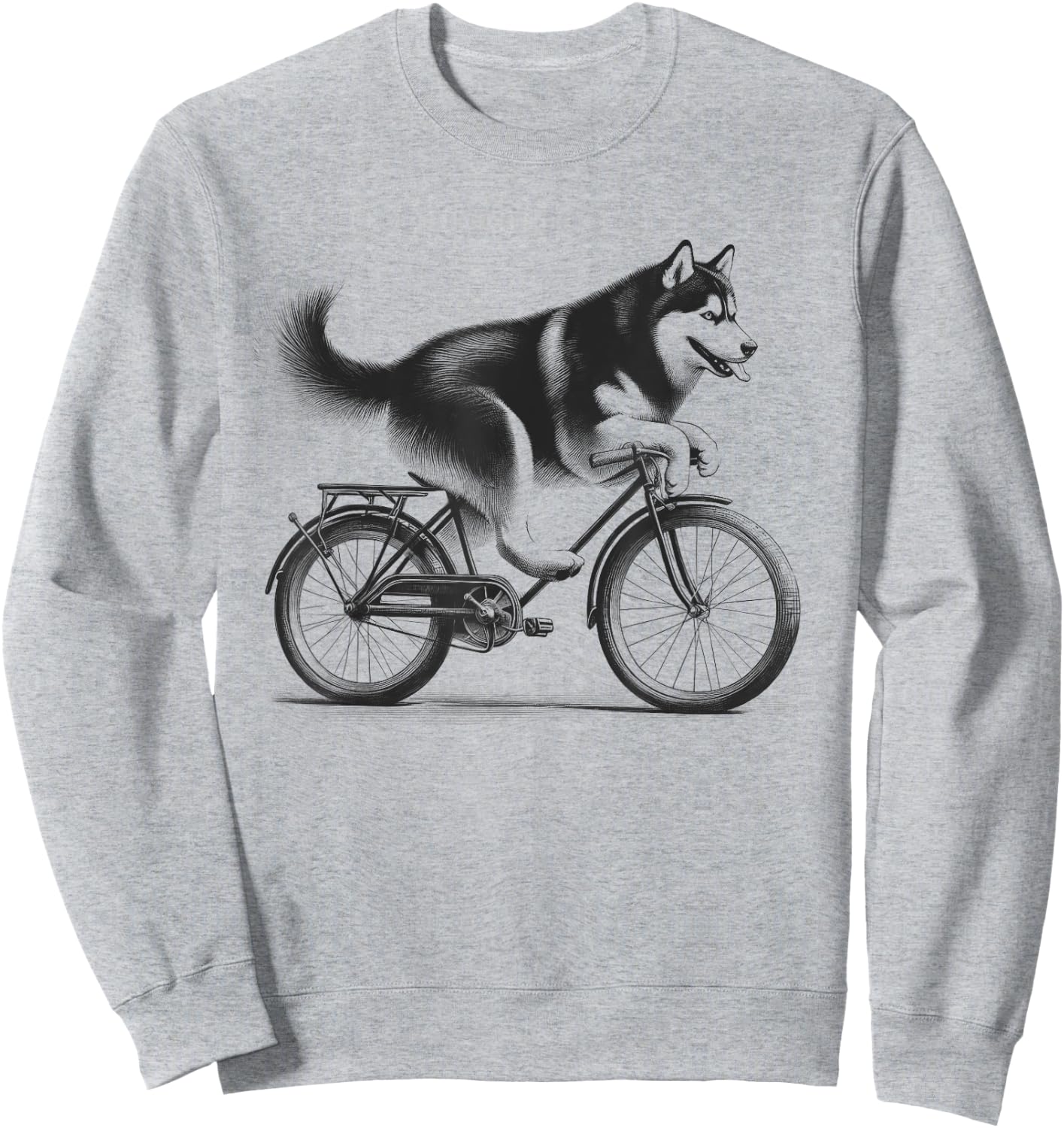 Siberian Husky Dog Riding a Bike Bicycle Biker Cycling Sweatshirt - Sweatshirt | Ash
