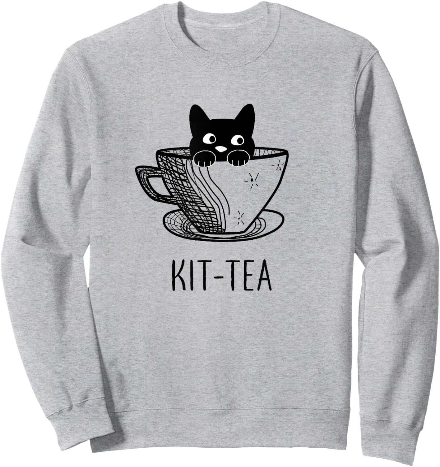 Funny Black Cat Kit-Tea Graphic Sweatshirt - Sweatshirt | Ash