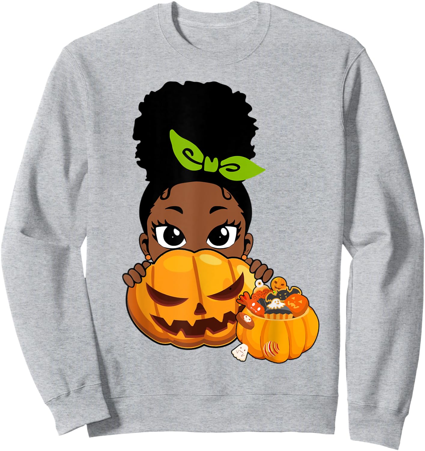 Cute Black African American Girls Pumpkin Halloween Sweatshirt - Sweatshirt | Ash