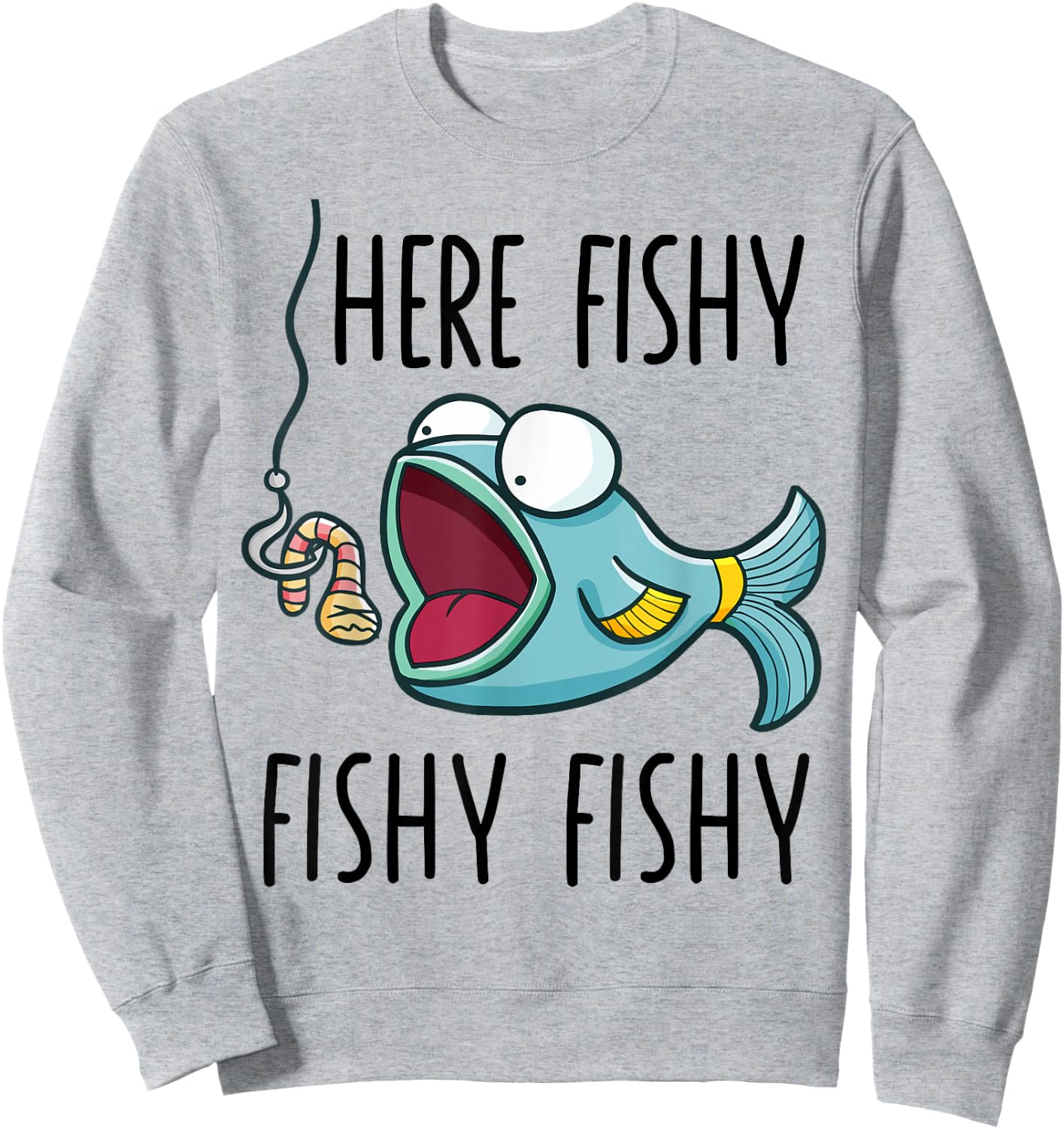 Here-Fishy Shirt Kids Toddler Boys Girls Funny Fishing Sweatshirt - Sweatshirt | Ash