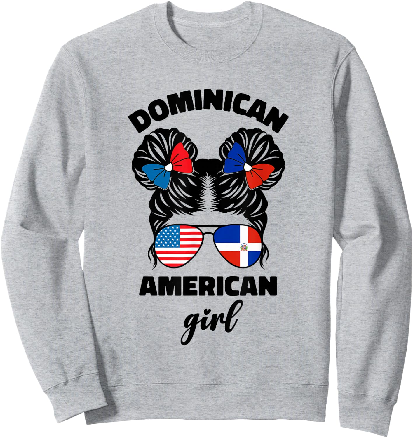 Half Dominican and American Dominicana USA Flag Kids Girl Sweatshirt - Sweatshirt | Ash