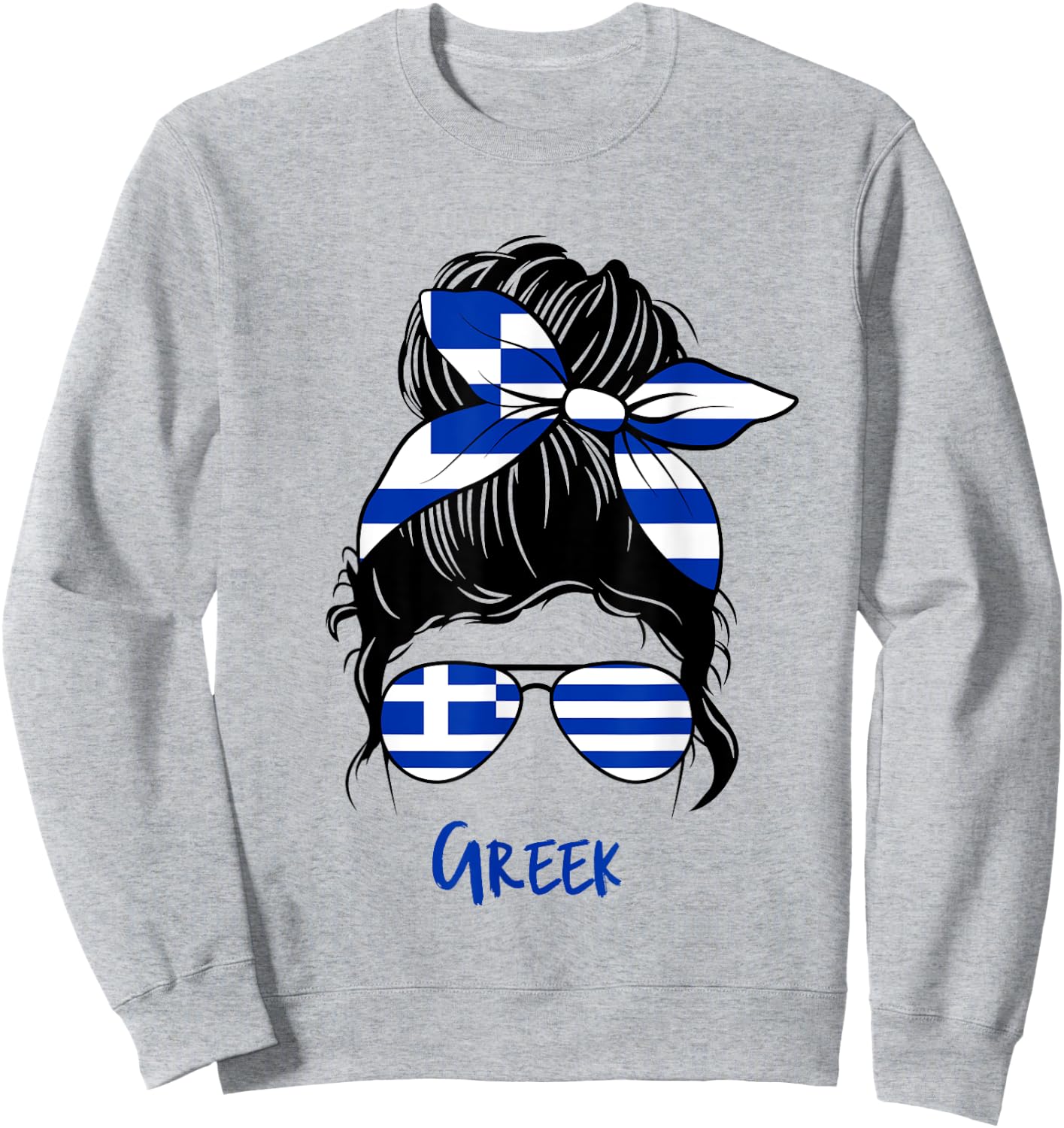 Greek Girl Bandana Glasses Flag Colors Hellenic Pride Sweatshirt - Sweatshirt | Ash