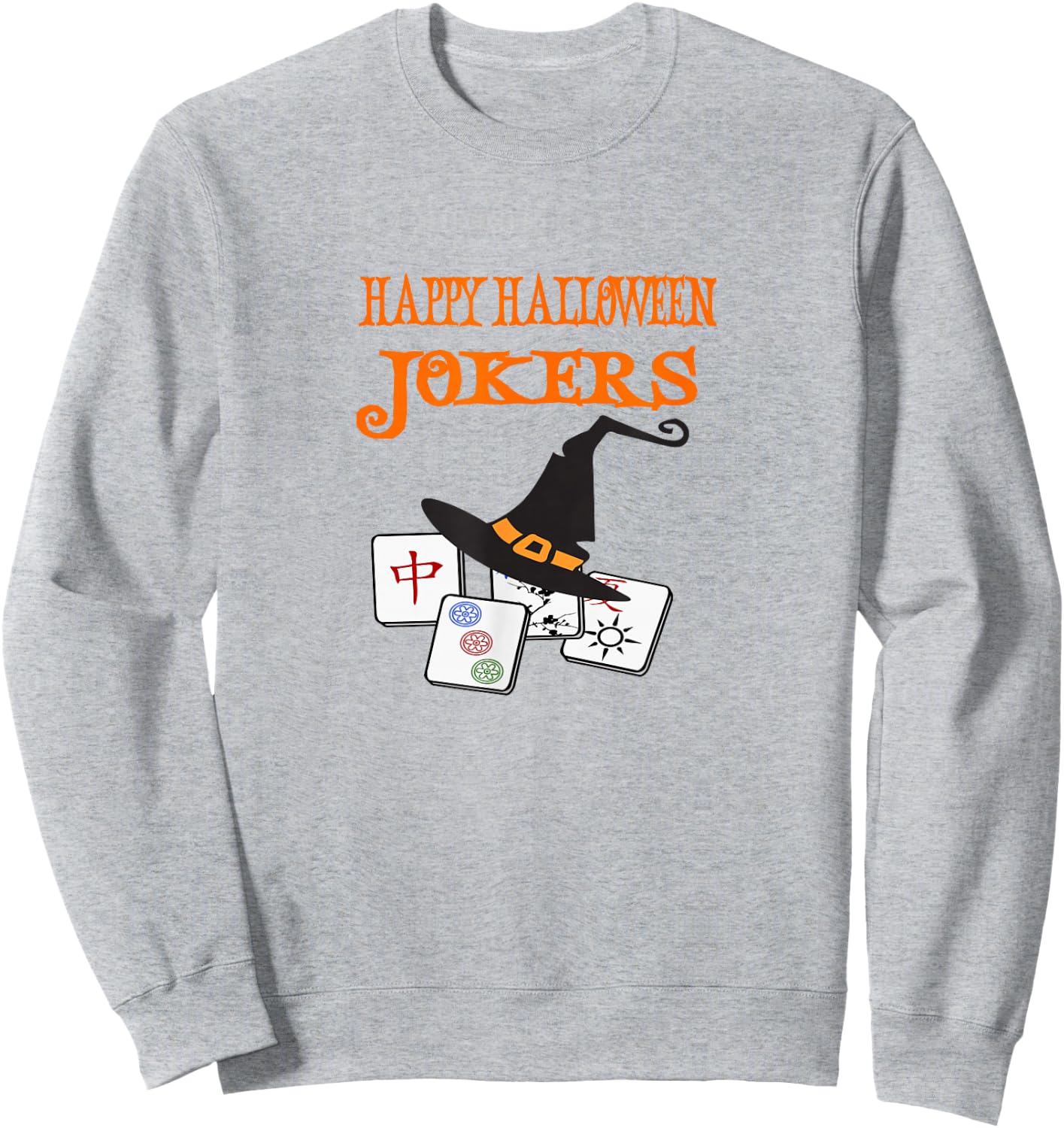 Funny Mahjong Happy Halloween Jokers Tile Game Sweatshirt - Sweatshirt | Ash