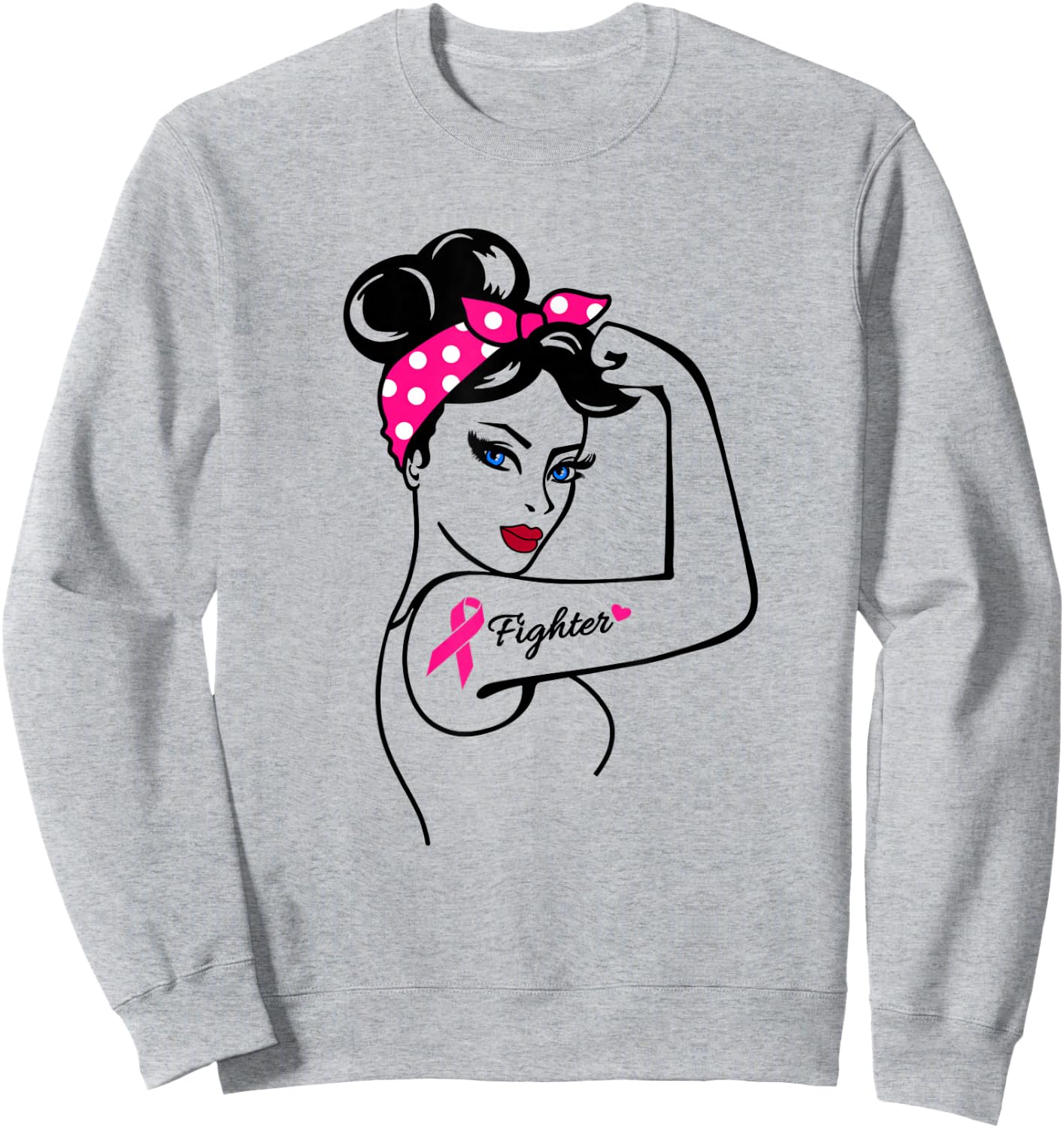 Fighter Rosie The Riveter Breast Cancer Awareness Sweatshirt - Sweatshirt | Ash