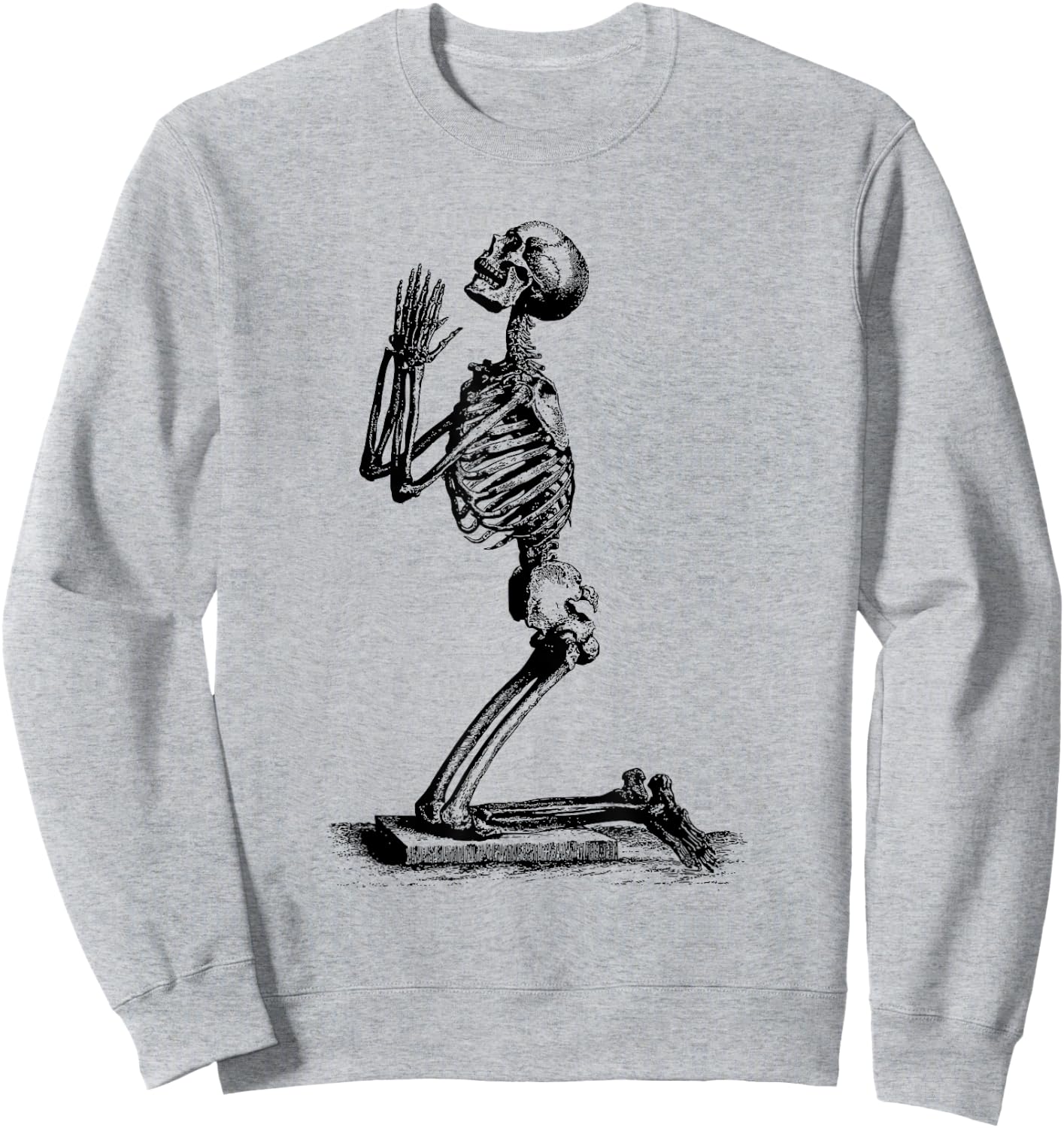Vintage Illustration of a Praying Skeleton Sweatshirt - Sweatshirt | Ash