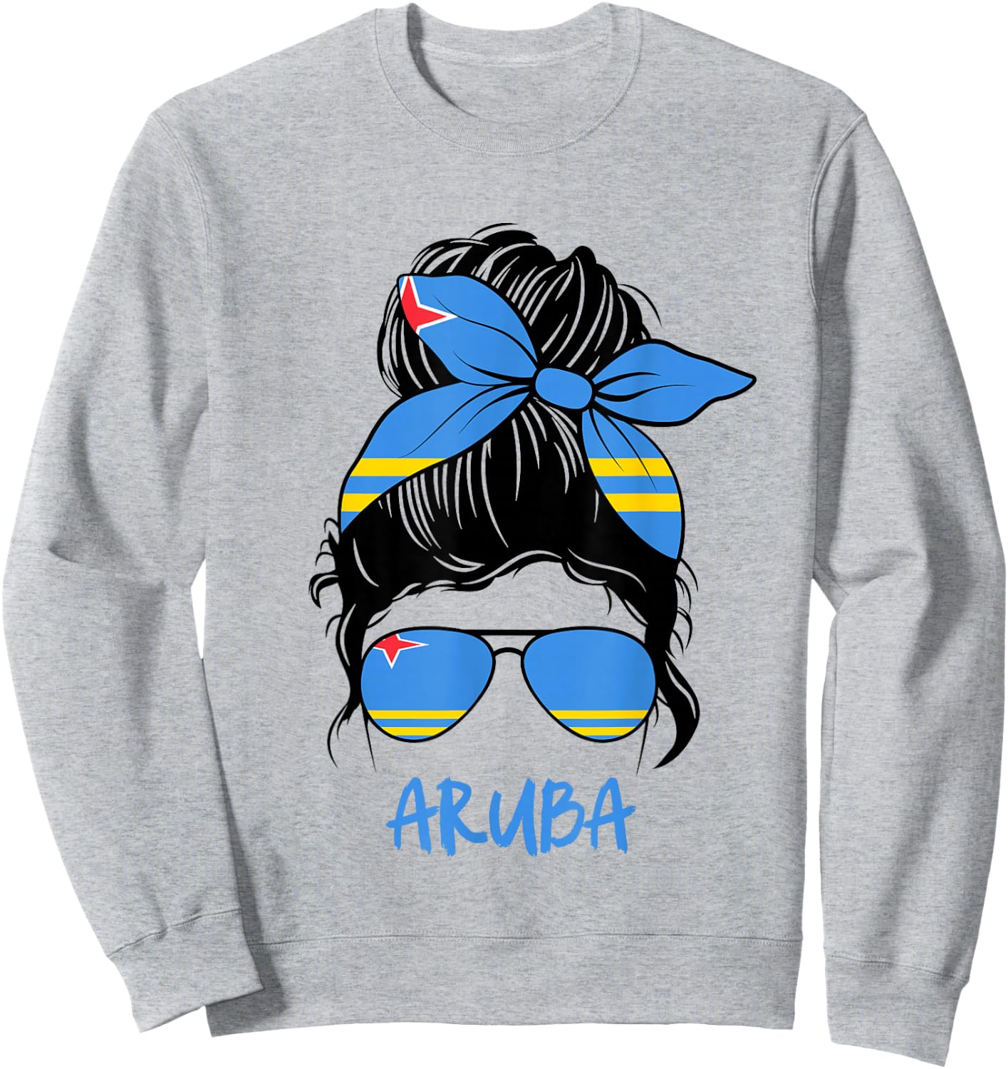Aruba Messy bun with Flag Bow Sunglasses and Caribbean Pride Sweatshirt - Sweatshirt | Ash