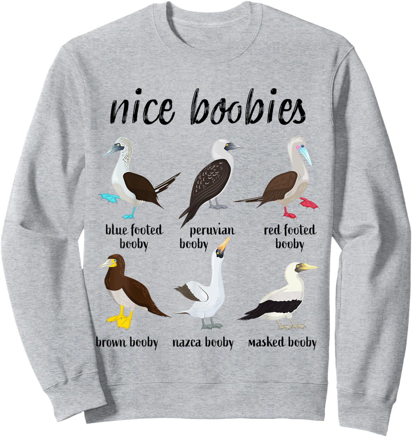 Nice Boobies Funny Booby Birds Birdwatching Ornithology Sweatshirt - Sweatshirt | Ash