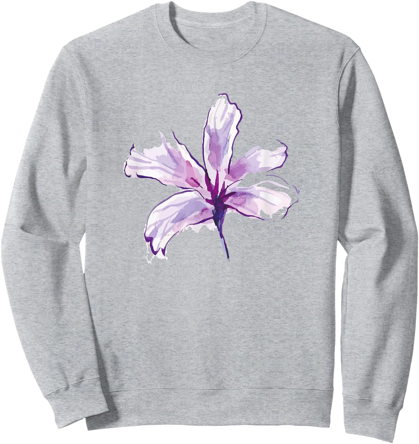 Purple White Watercolor Flower Art Paint Graphic Design Gift Sweatshirt - Sweatshirt | Ash