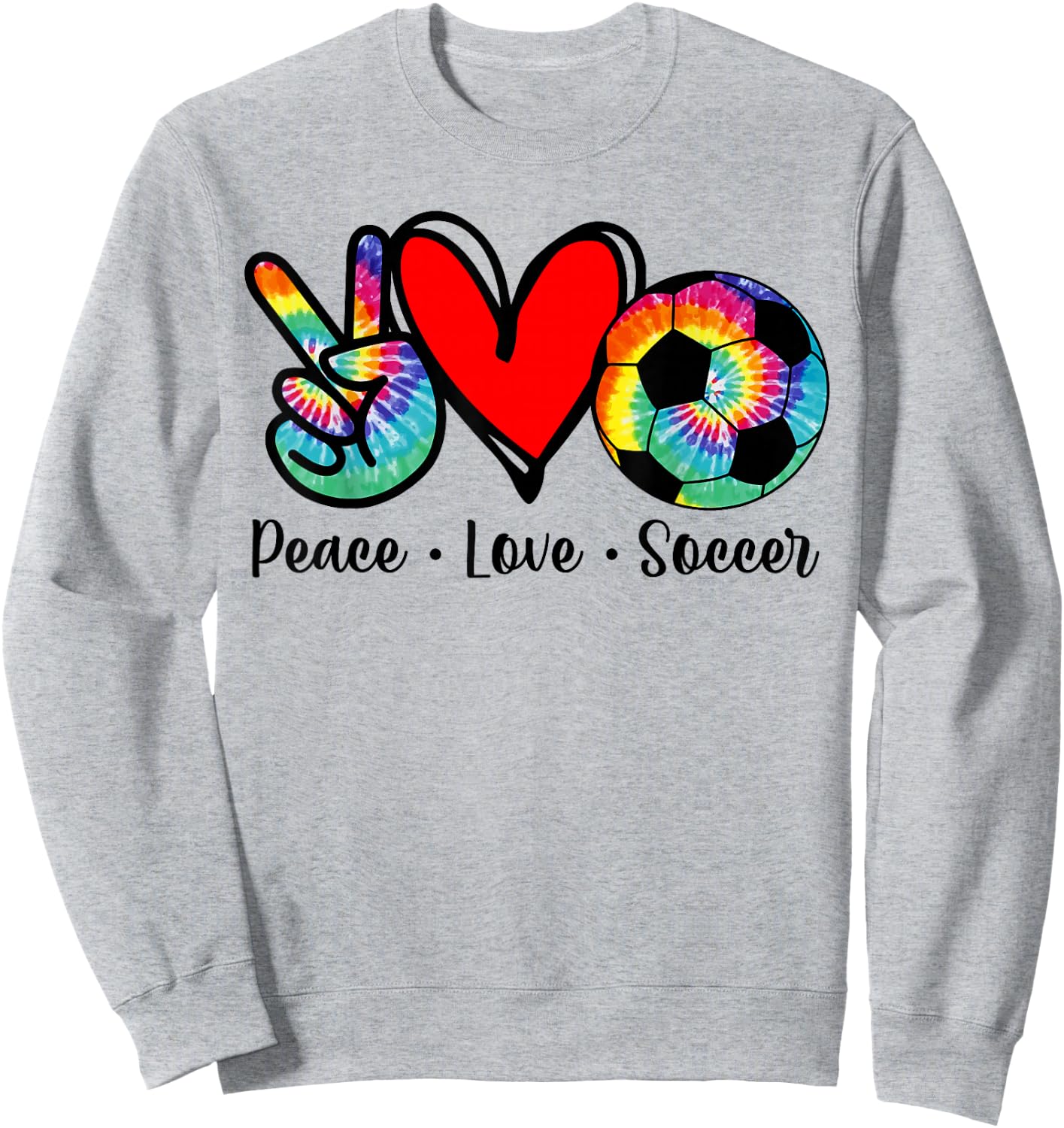 Peace Love Soccer Tie Dye Design Women Teen Girls Toddler Sweatshirt - Sweatshirt | Ash