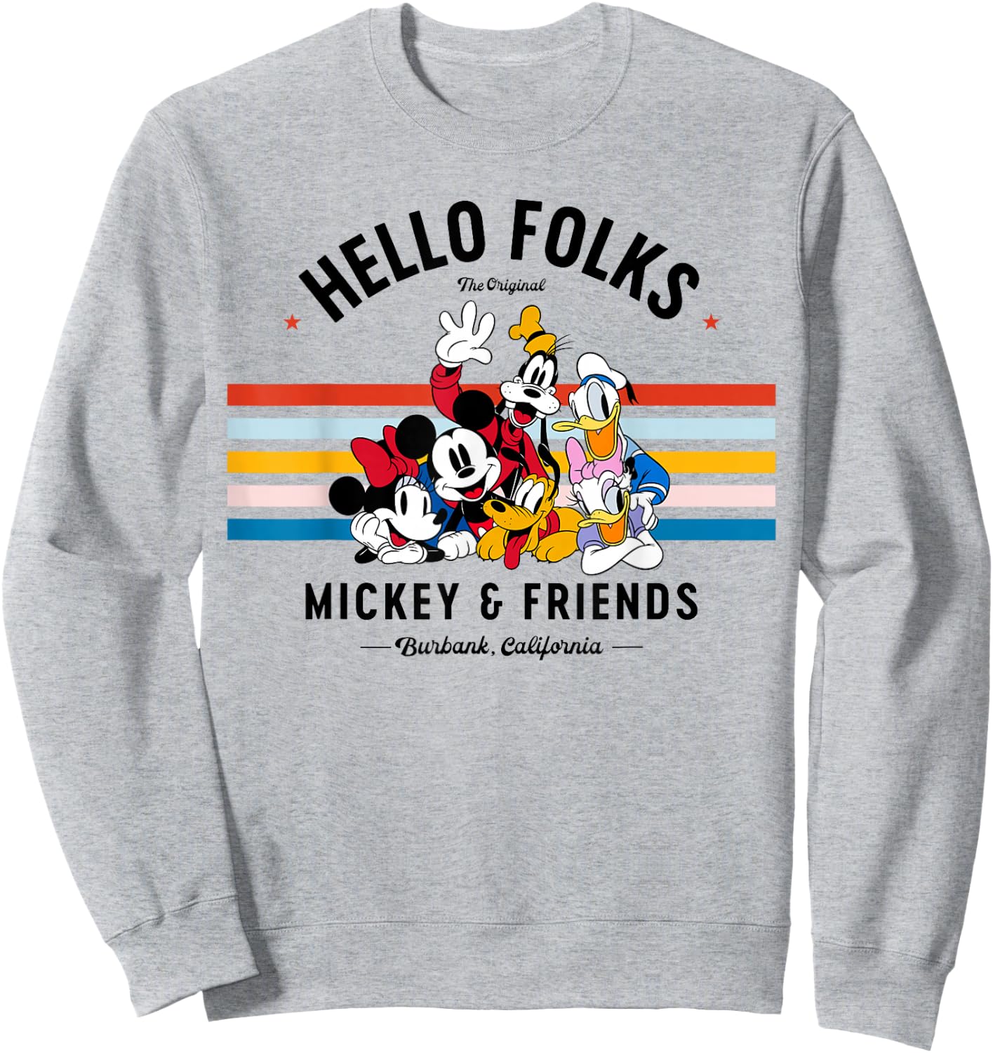 Disney Original Mickey & Friends Hello Folks Retro Vintage Sweatshirt - Sweatshirt | Ash