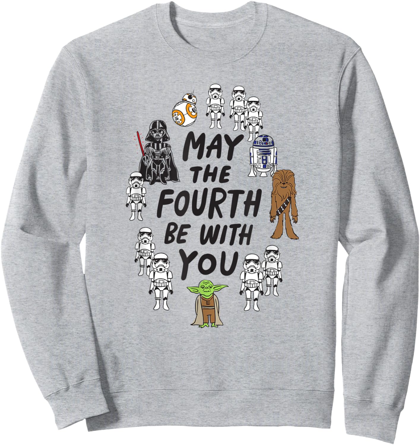 Amazon Essentials Boys' May the Fourth Be With You Doodle Characters , White, Small Sweatshirt - Sweatshirt | Ash