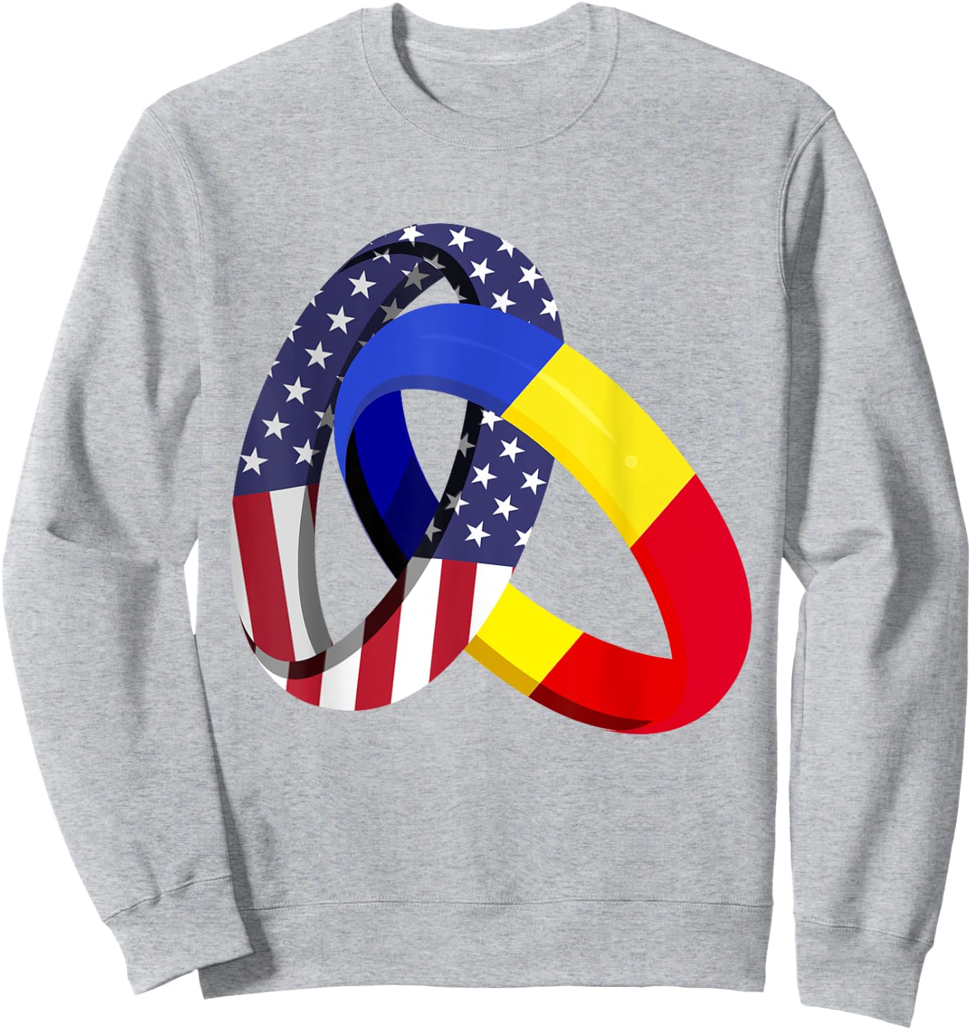 Romania American Ring Heritage Month Patriot Flags Sweatshirt - Sweatshirt | Ash
