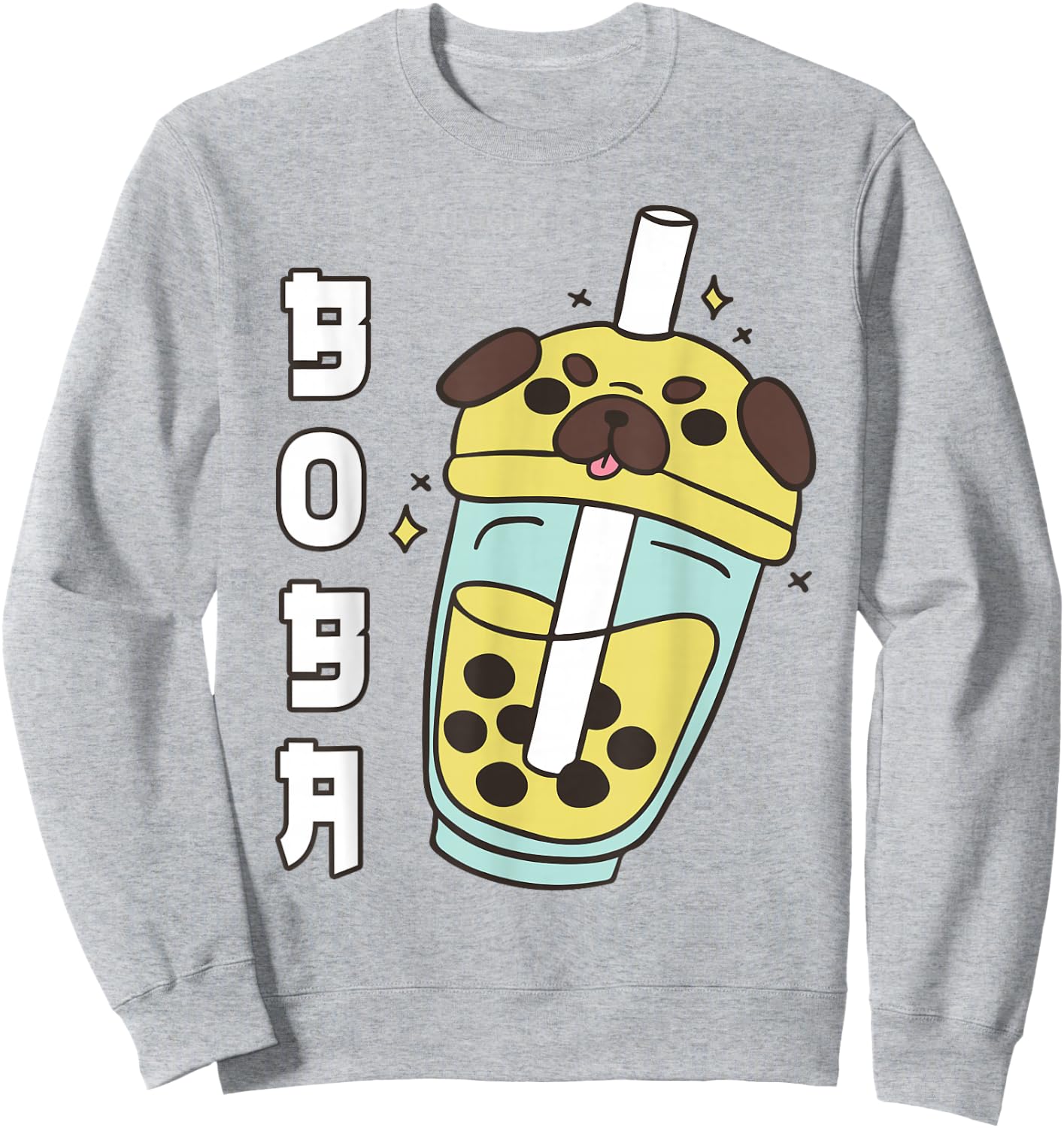 Cute Pug Boba Tea Toddler Girl Kid Dog Mom Lover Gift Kawaii Sweatshirt - Sweatshirt | Ash