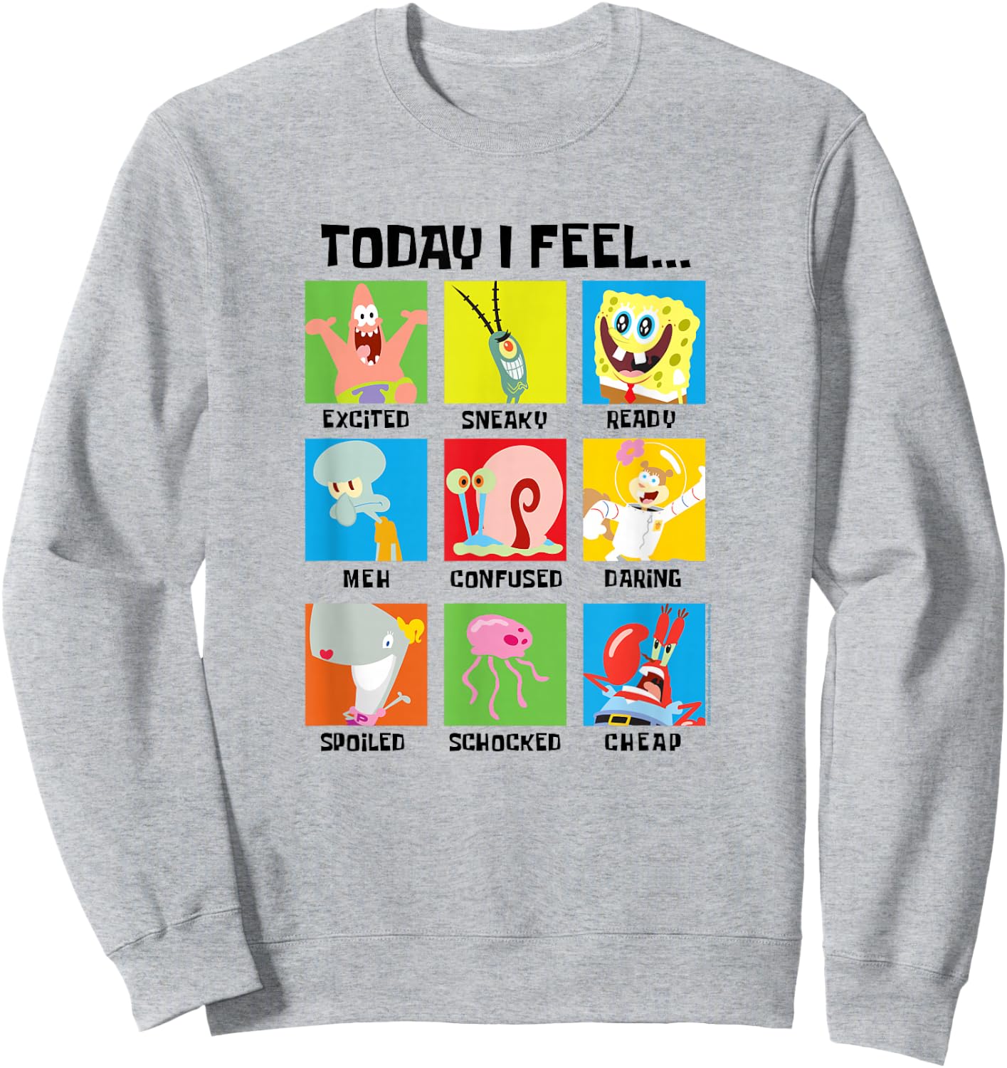SpongeBob SquarePants Today I Feel… Character Panel Moods Sweatshirt - Sweatshirt | Ash