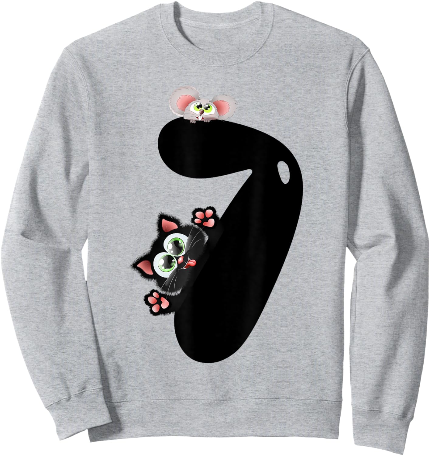 7 Years Old Cat And Mouse 7th Birthday Boy Girl Sweatshirt - Sweatshirt | Ash