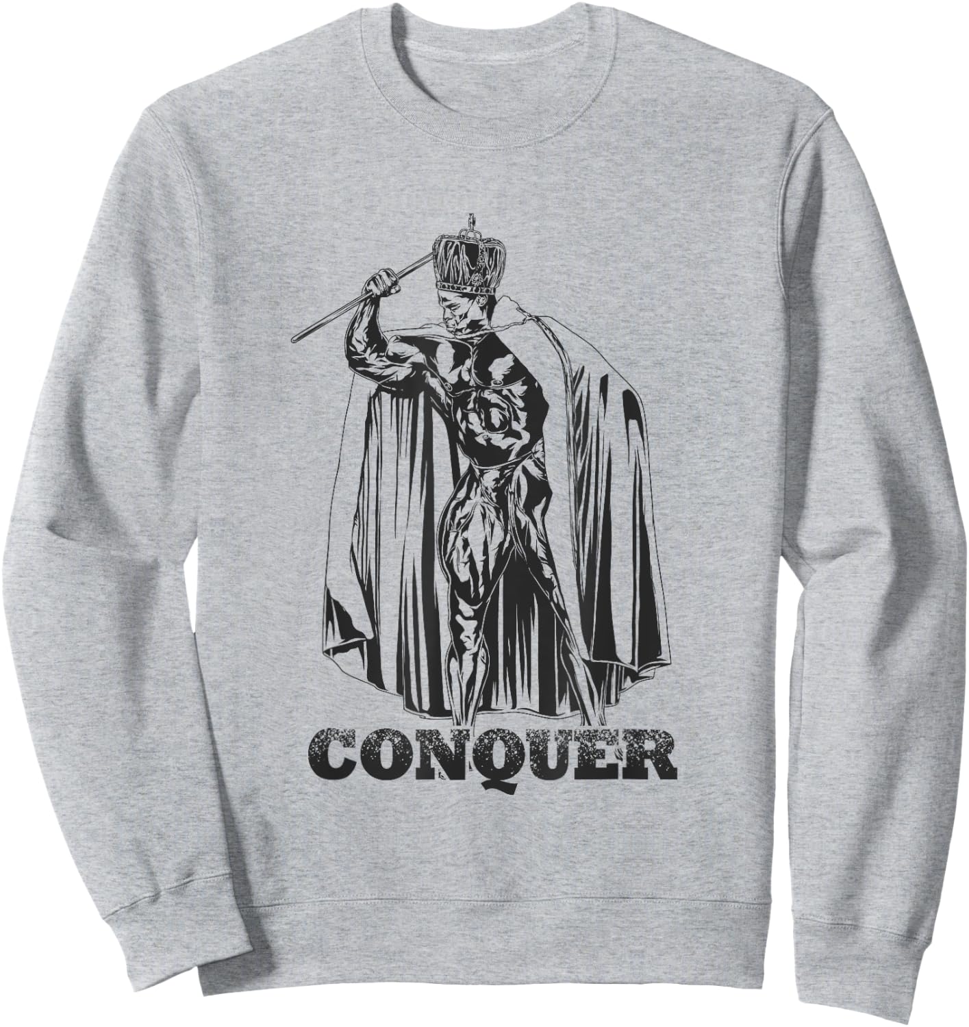 Bodybuilding Gym Workout Lift Motivational Gifts Conquer, Ronnie Coleman Mr. Olympia -Adults Grey Small Classic Fit Short Sleeve Sweatshirt - Sweatshirt | Ash