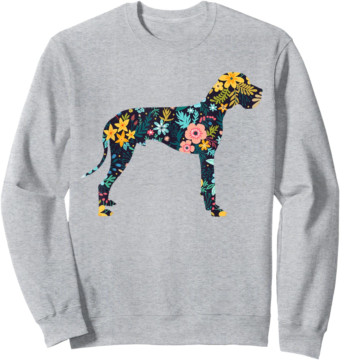 Great Dane Floral Dog Silhouette Graphic Sweatshirt - Sweatshirt | Ash