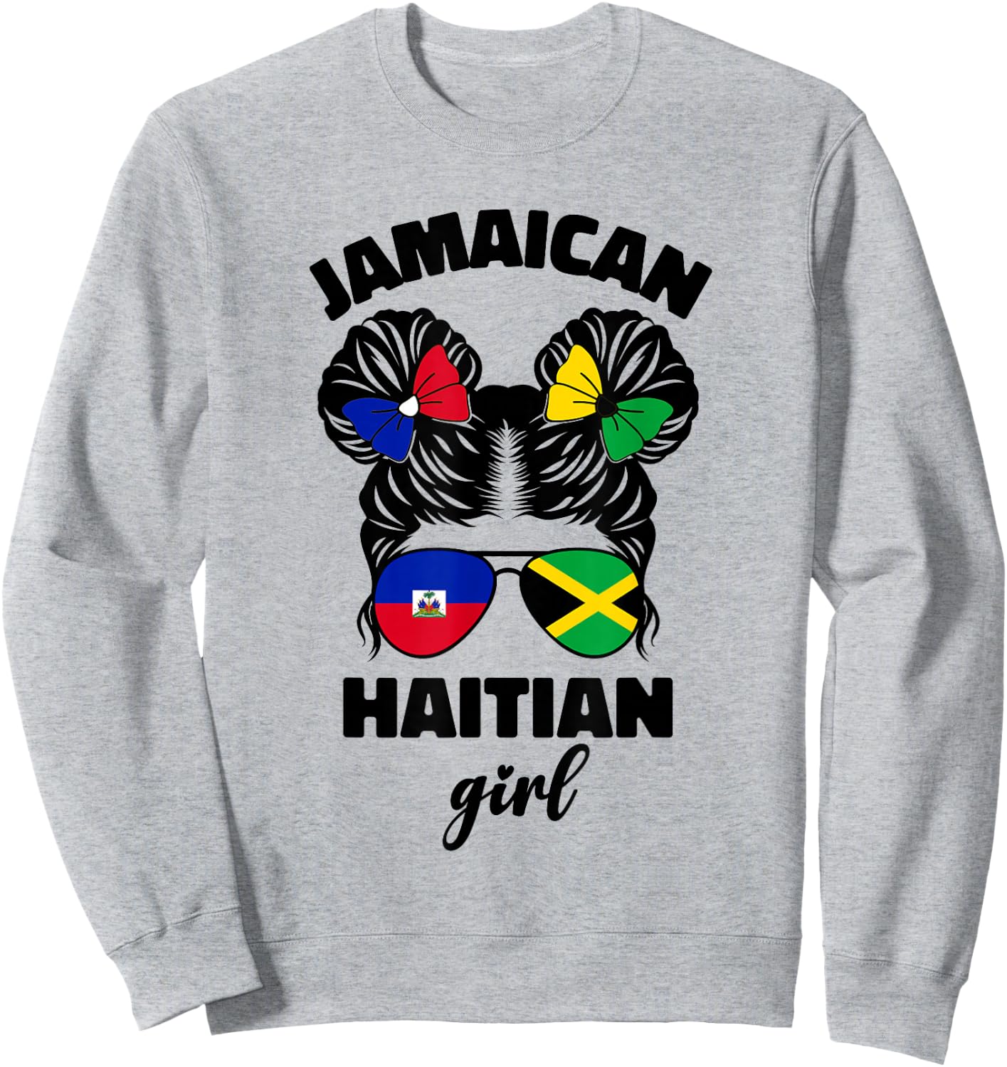 Half Jamaican Haitian Jamaica Flag Haiti Ayiti Kids Girls Sweatshirt - Sweatshirt | Ash