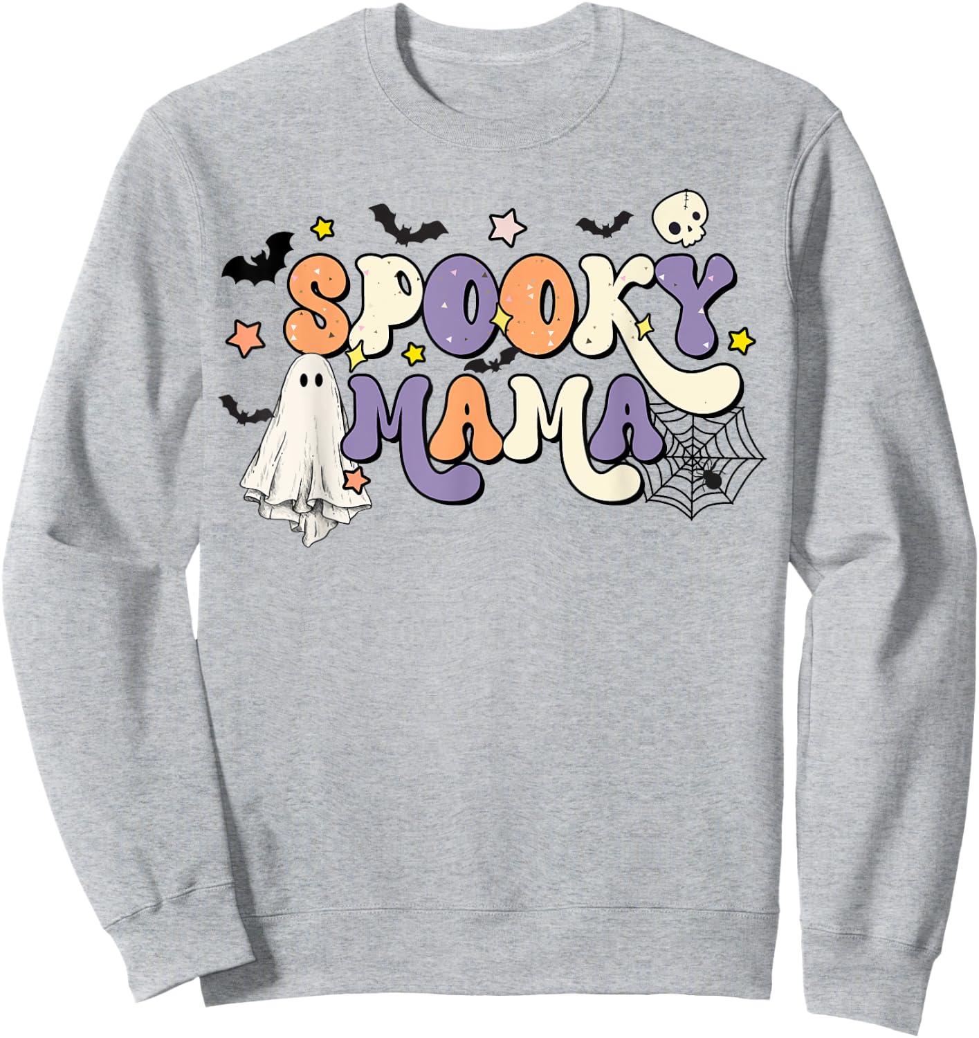 Spooky Mama, Groovy, Cute Matching Mama and Mini Halloween Sweatshirt - Sweatshirt | Ash