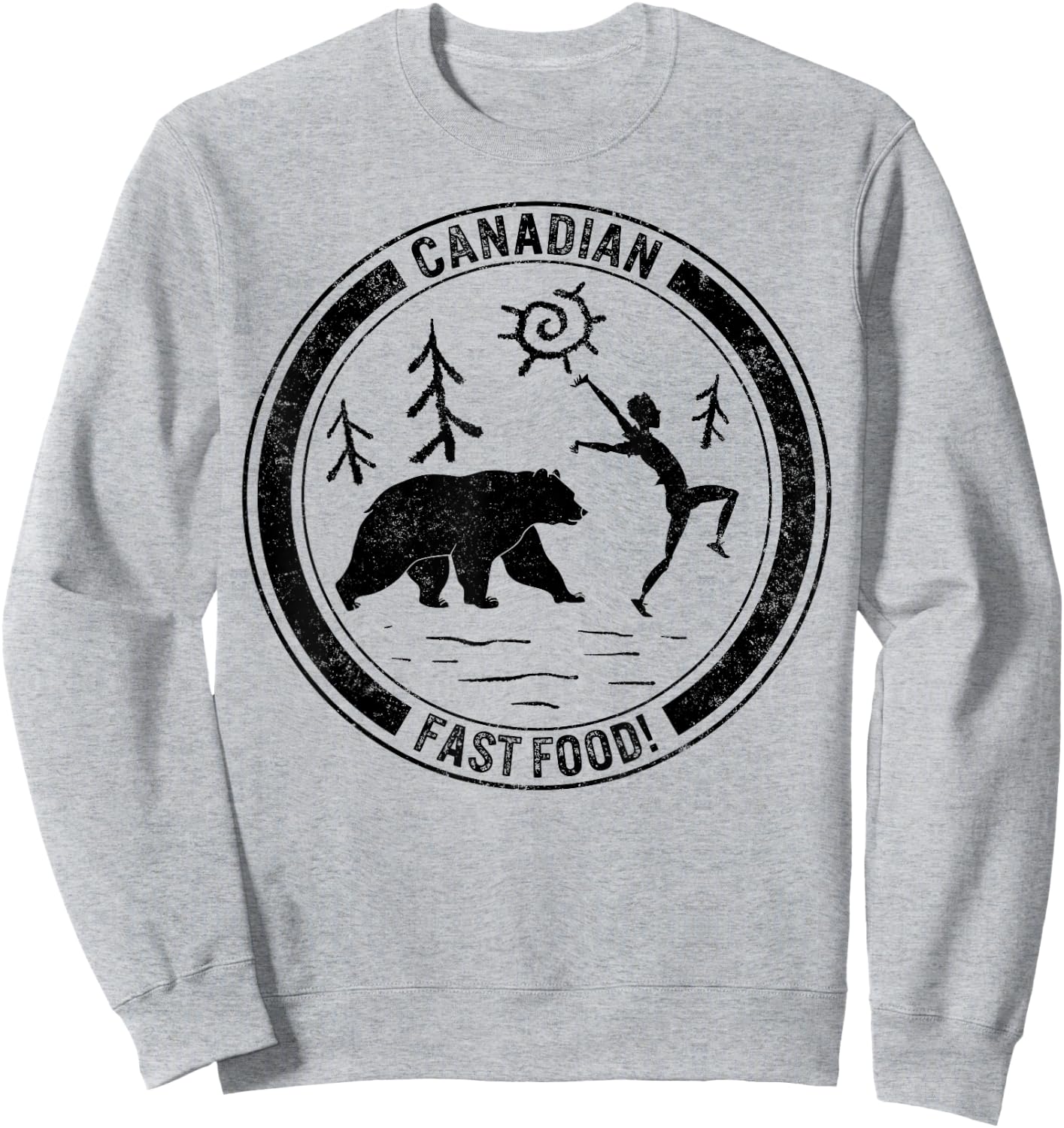 Camping Canadian Fast Food Running Man Bear Forest Design Te Sweatshirt - Sweatshirt | Ash