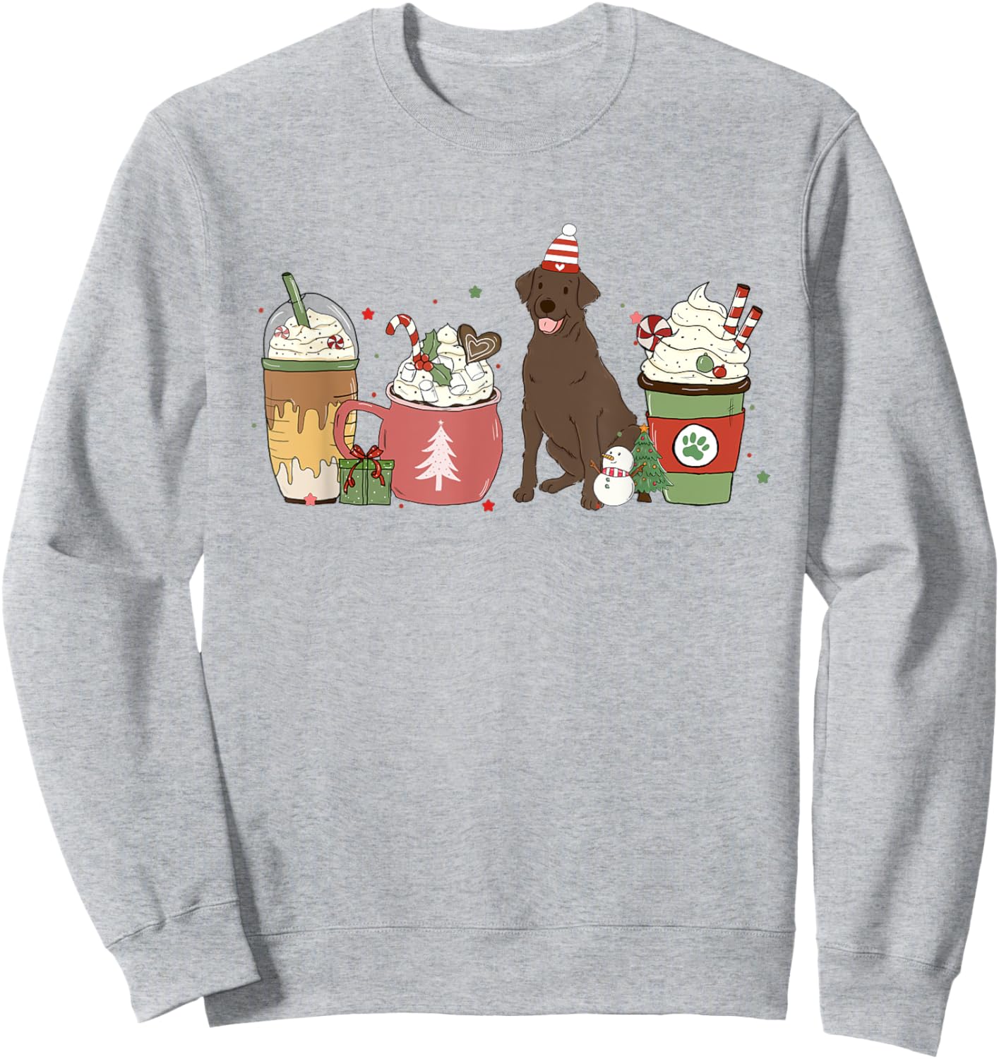 Chocolate Lab Coffee Latte Winter Christmas Dog Mom Holiday Women Kids Sweatshirt - Sweatshirt | Ash