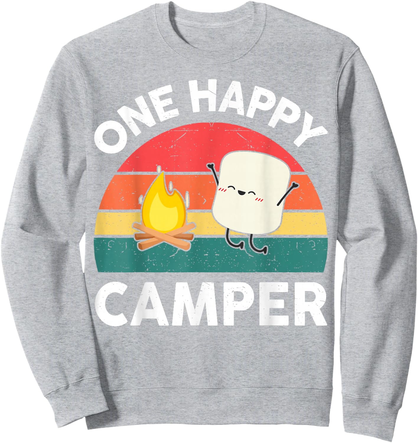 Kids One Happy Camper Toddler Boy Funny Marshmallow Camping Sweatshirt - Sweatshirt | Ash