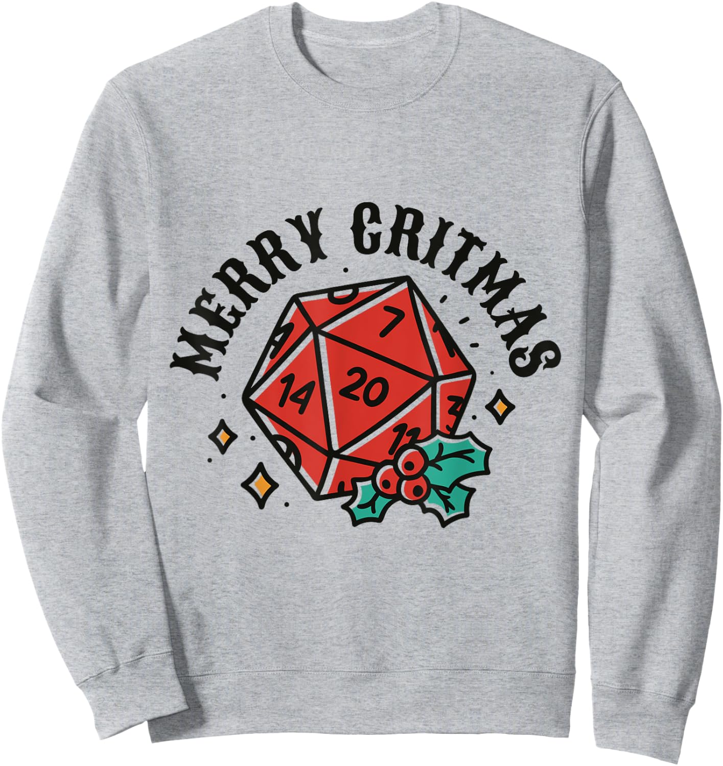 RPG Christmas Holiday Merry Critmas 20 Sided Dice Board Game Sweatshirt - Sweatshirt | Ash