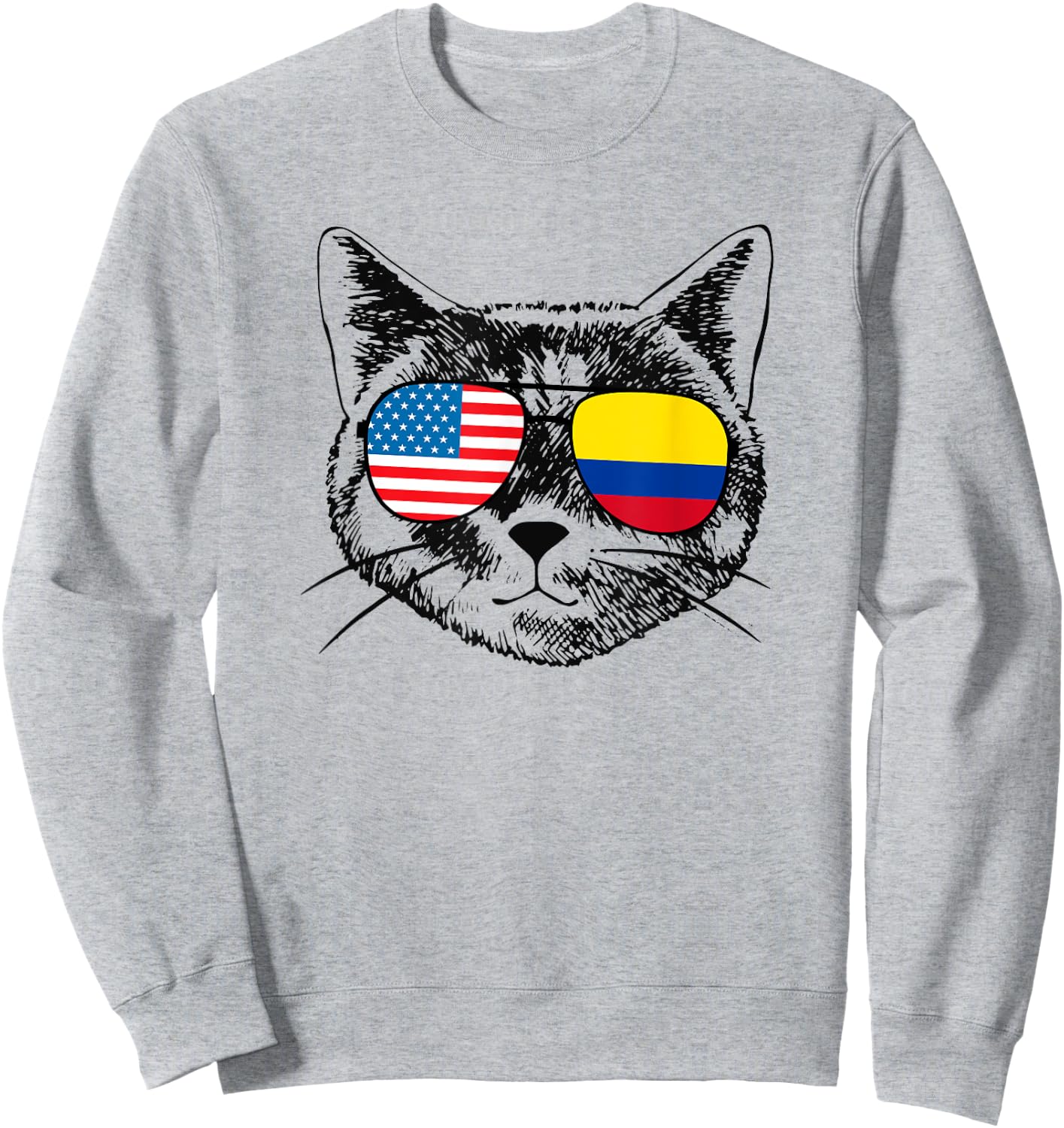 Funny Cat Half American Colombian Colombia Flag Men Women Sweatshirt - Sweatshirt | Ash