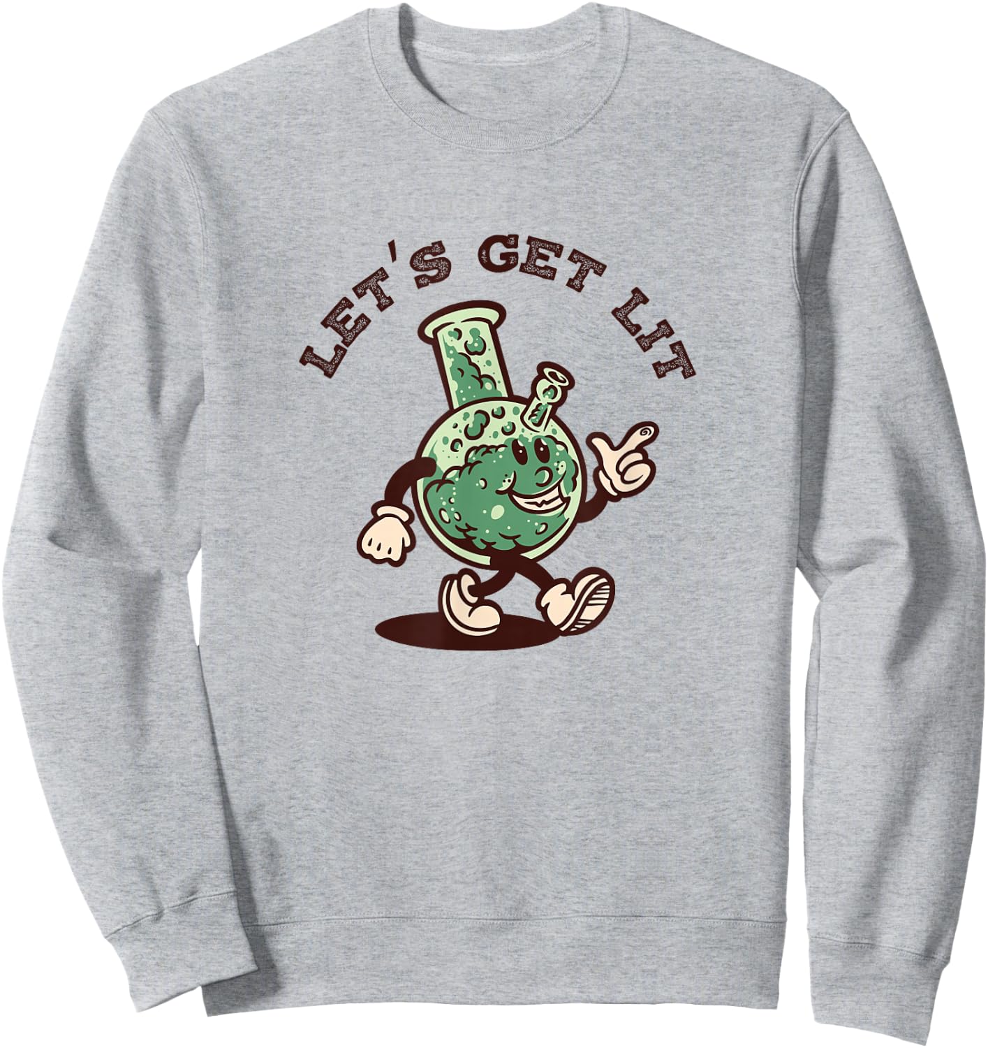 Let's Get Lit - Retro Vintage Cartoon Bong Sweatshirt - Sweatshirt | Ash