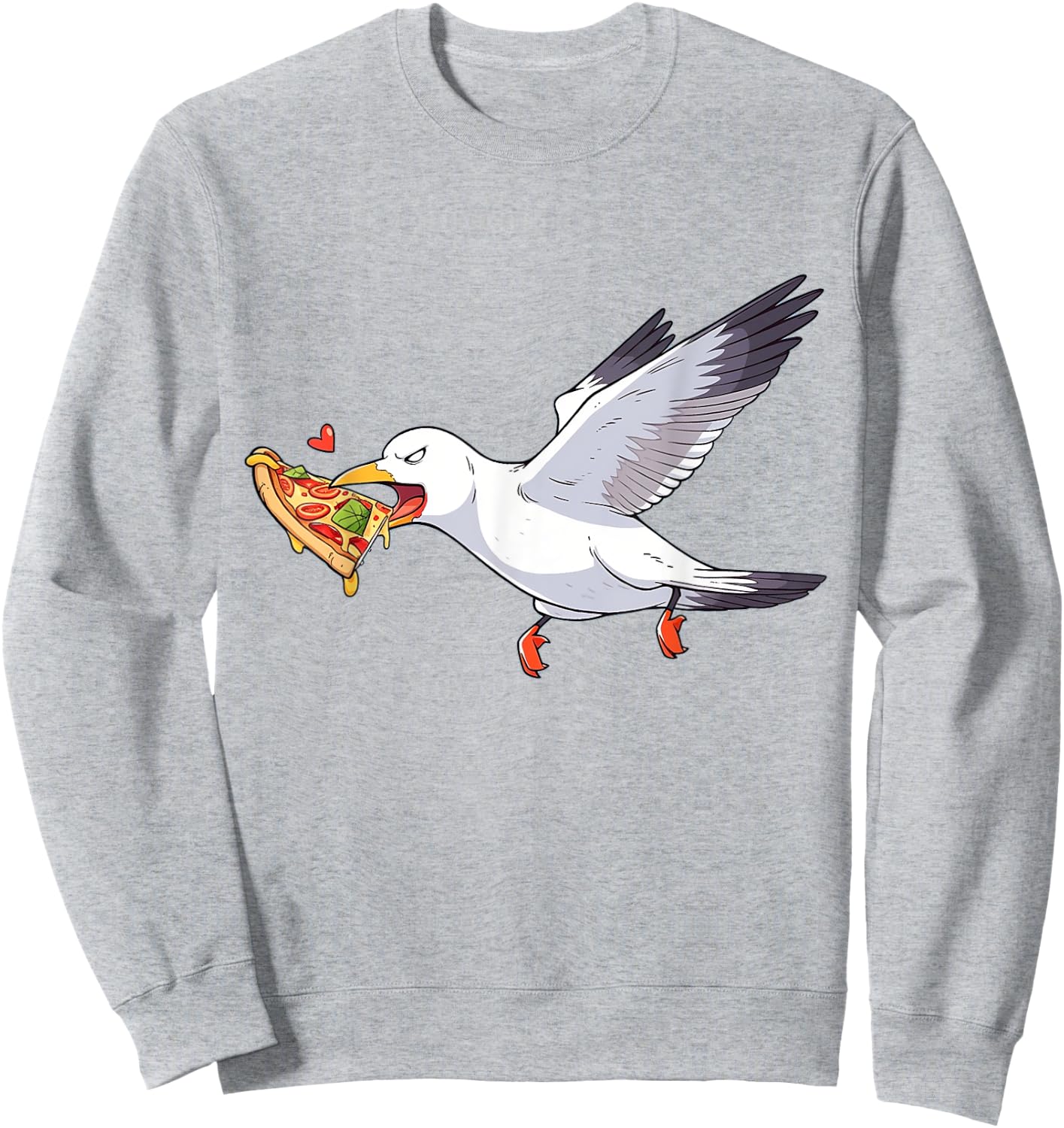 Cranky Seagull Funny Shirt Beach Birds Stealing Pizza Summer Sweatshirt - Sweatshirt | Ash